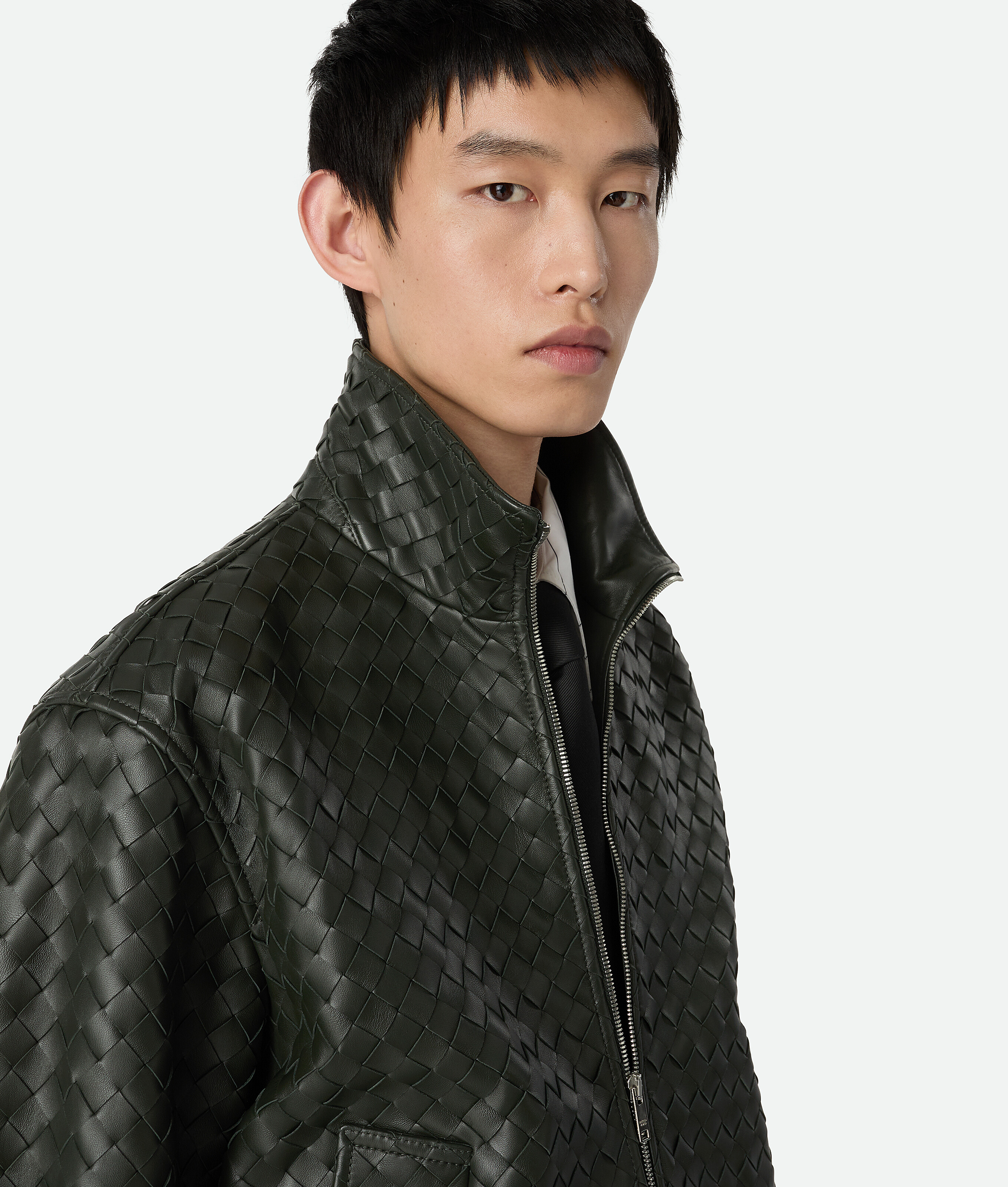 Bottega Veneta Blouson En Cuir Intrecciato In Green