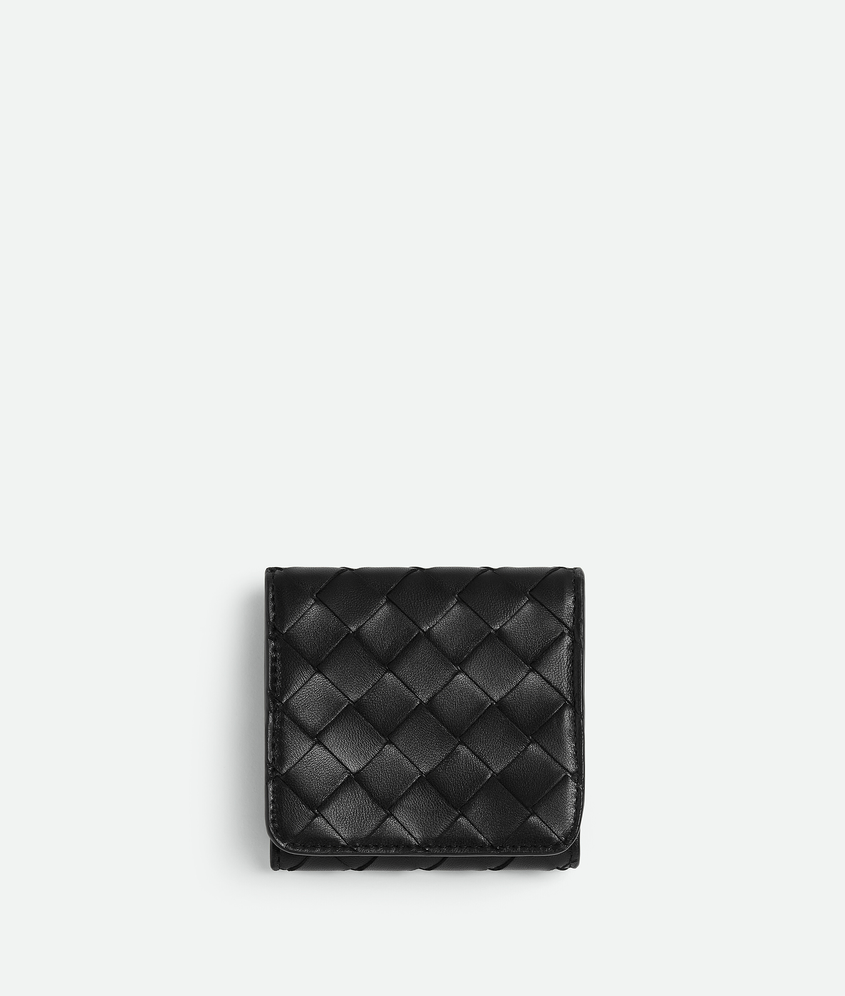 Bottega Veneta Intrecciato Compact Tri-fold Wallet In Black