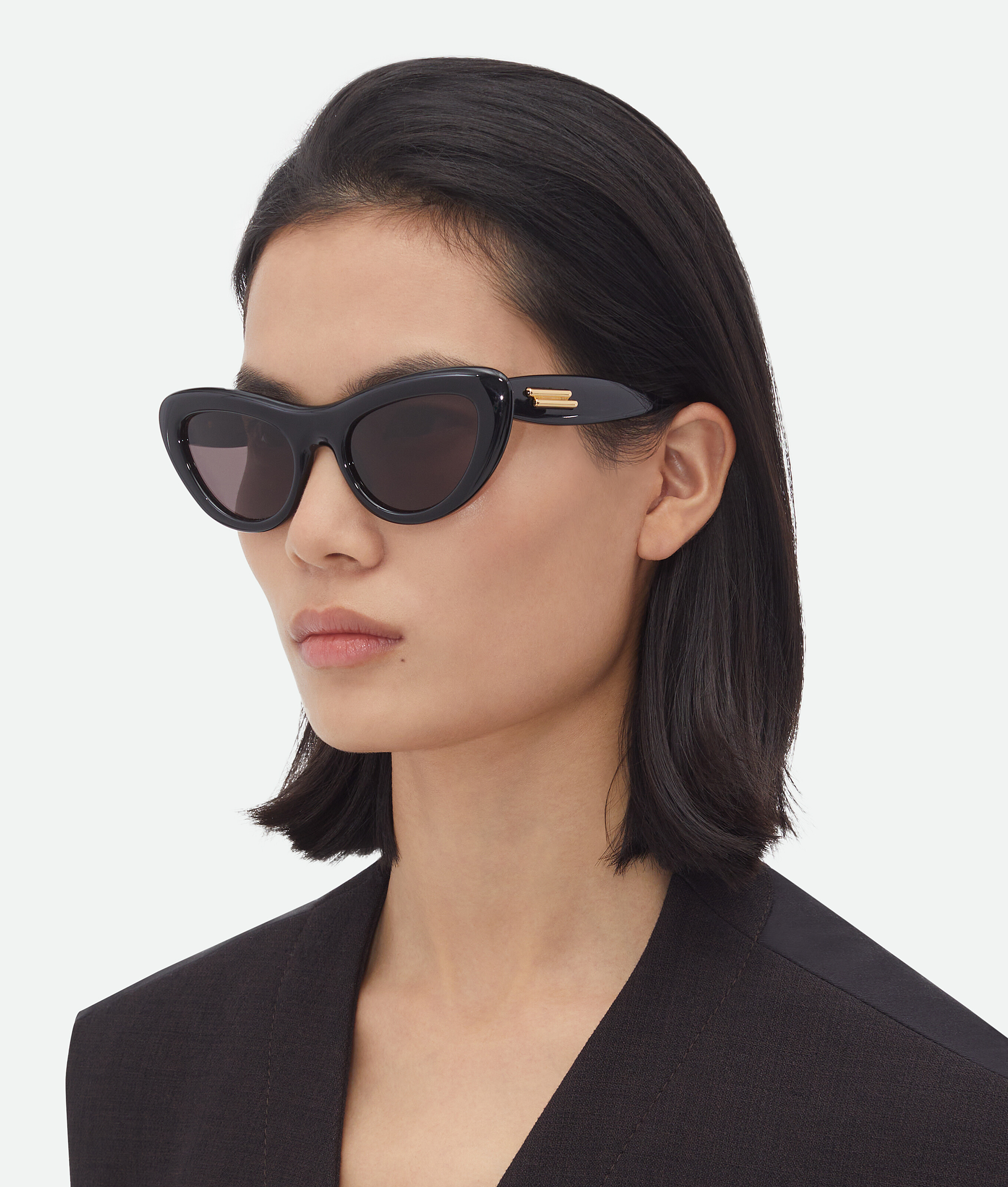 Shop Bottega Veneta Bombe Cat Eye Sunglasses In Black/grey