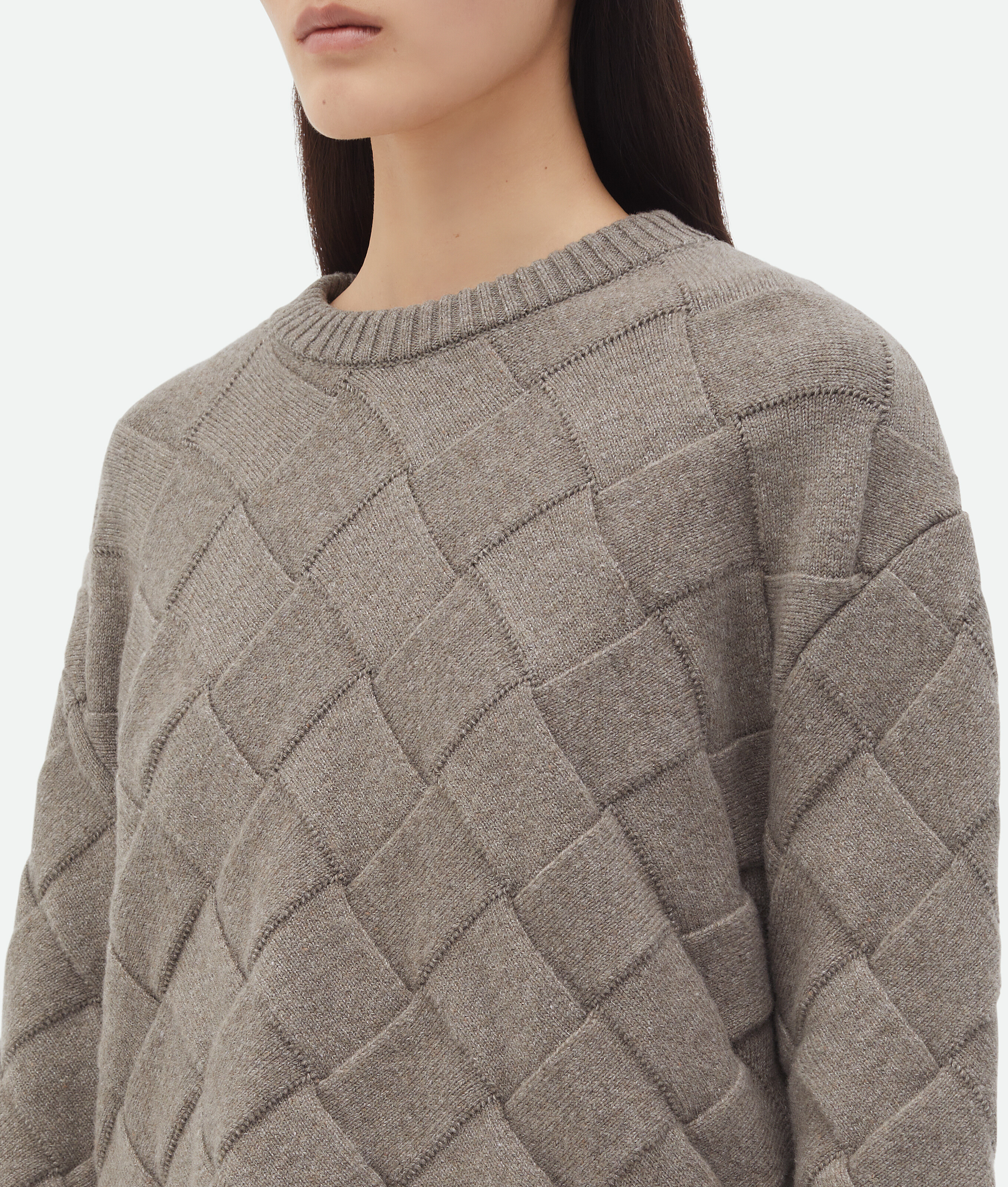 Shop Bottega Veneta Intreccio Wool Sweater In Brown