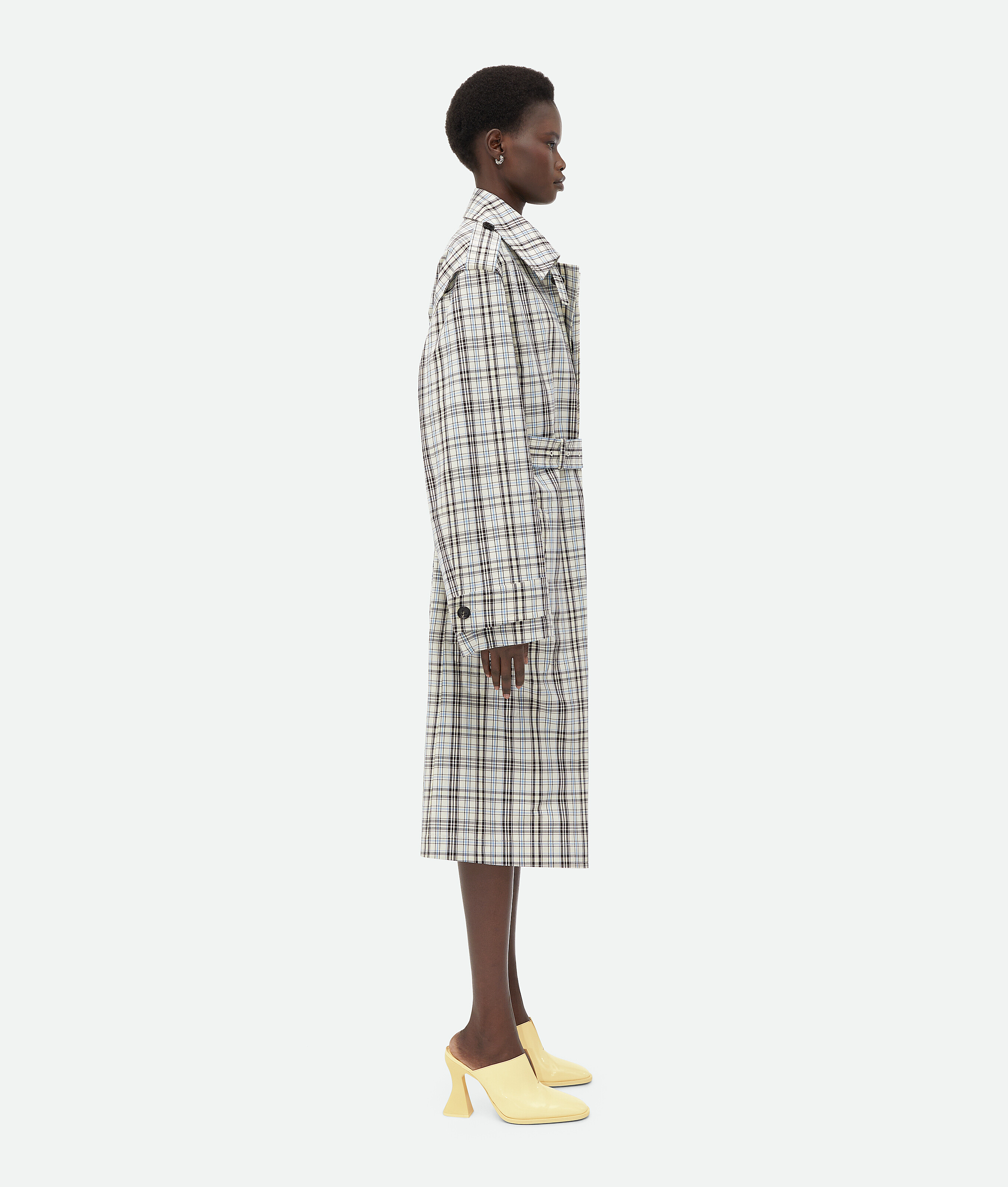 Shop Bottega Veneta Checked Cotton Trench Coat In Chalk/fondant/yellow