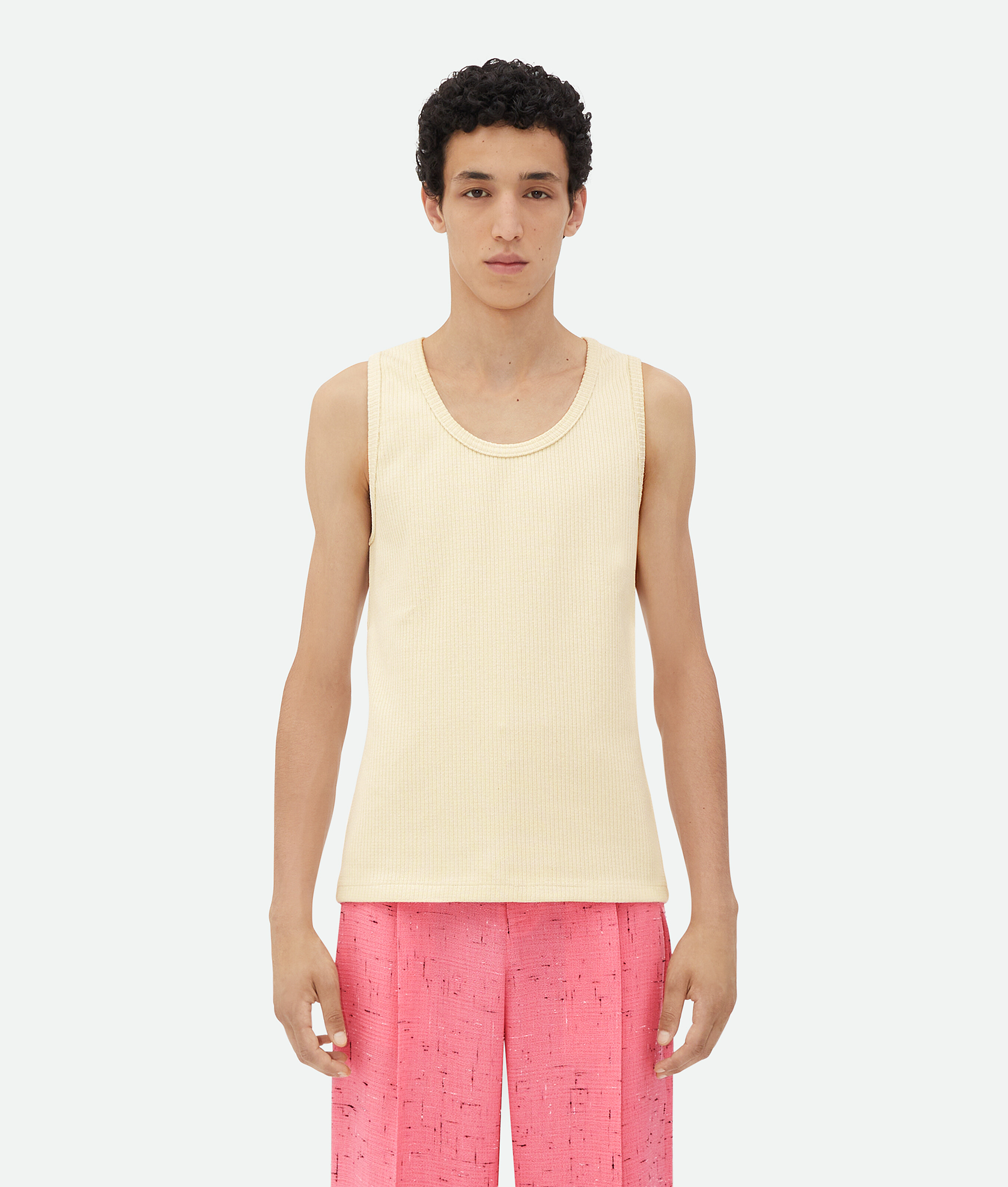 Bottega Veneta Cotton Rib Tank Top In Yellow