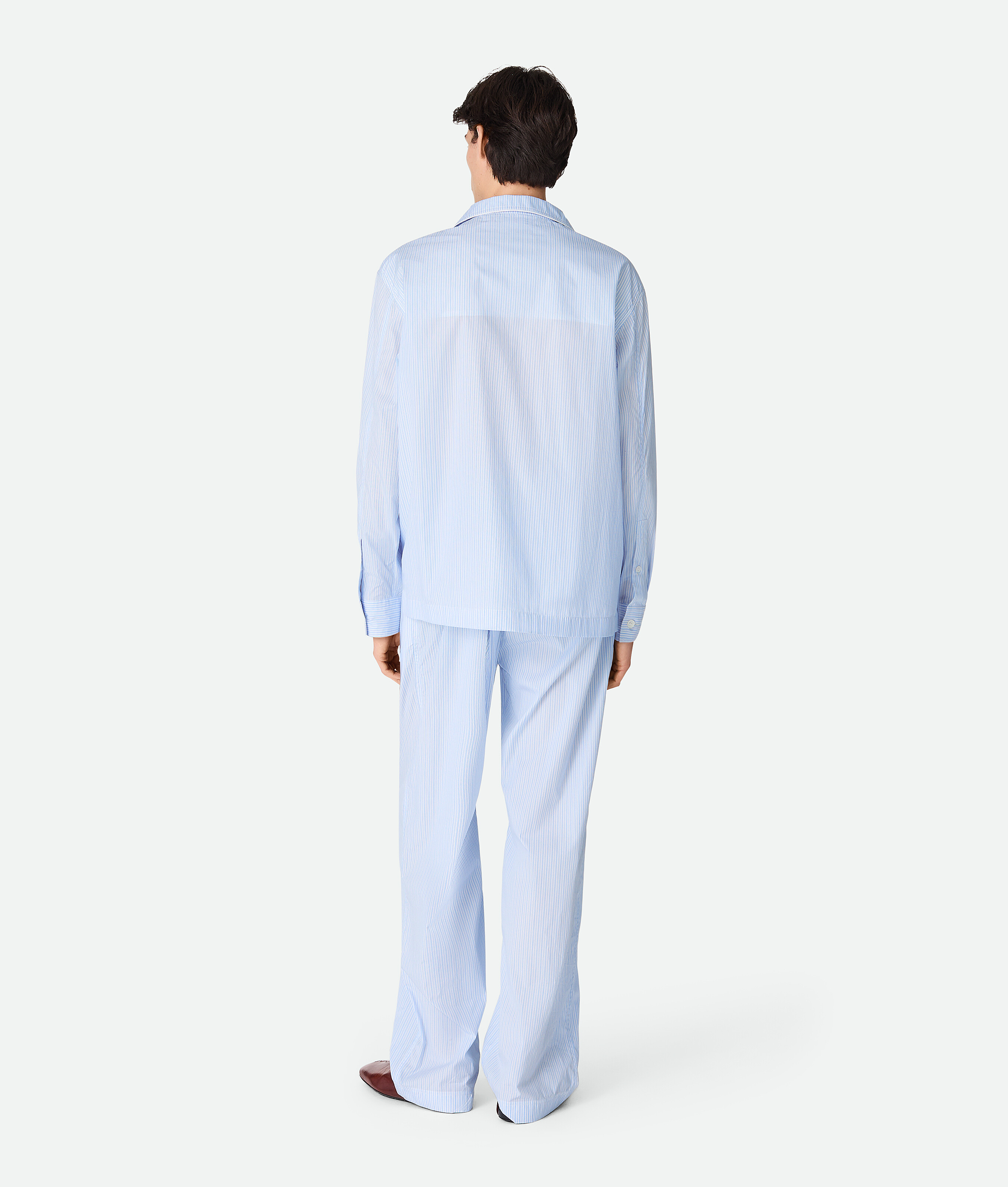 Bottega Veneta Pyjama En Popeline De Coton À Rayures In Blue