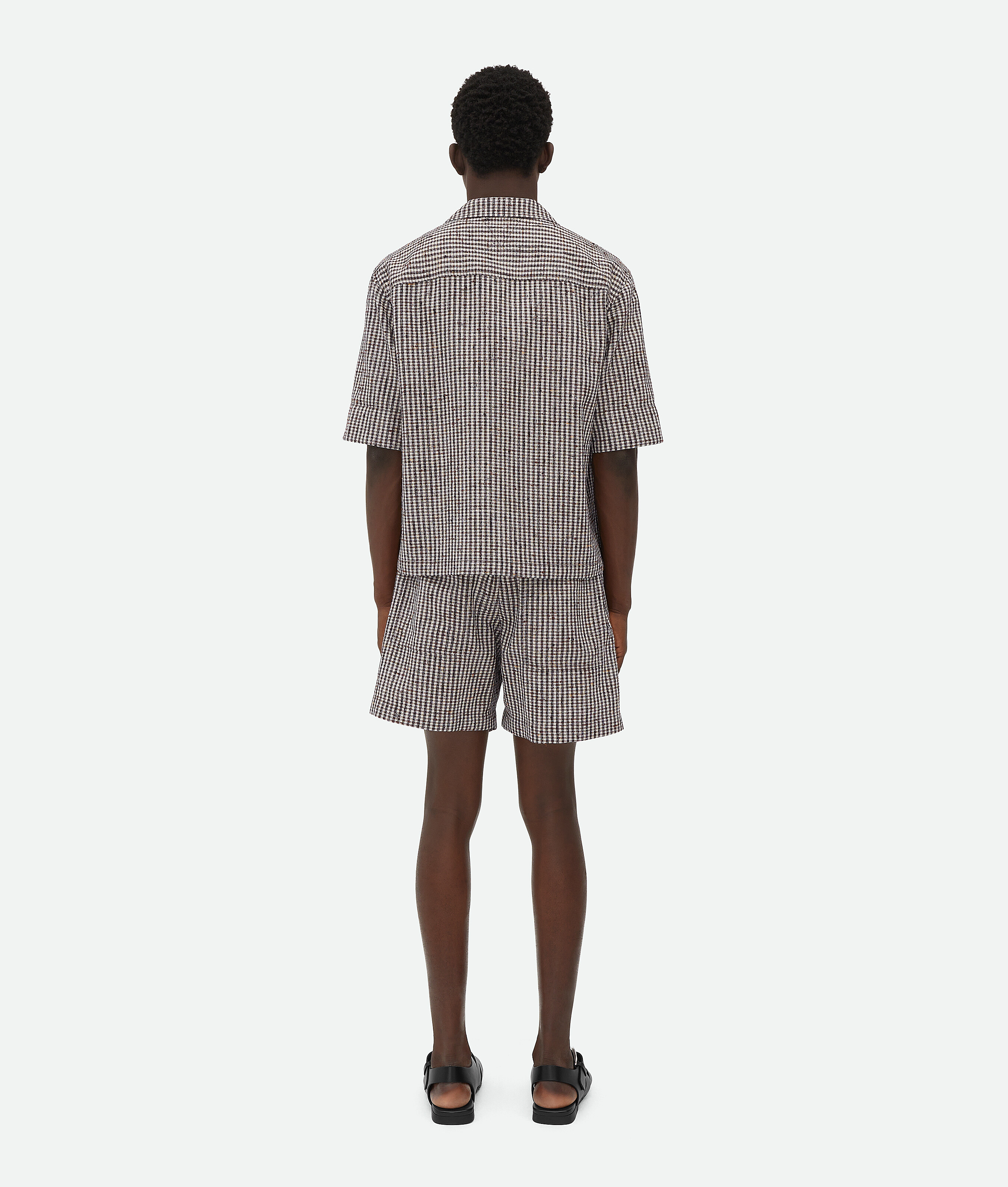 Bottega Veneta Knotted Viscose Check Shirt In Talc/brown/black