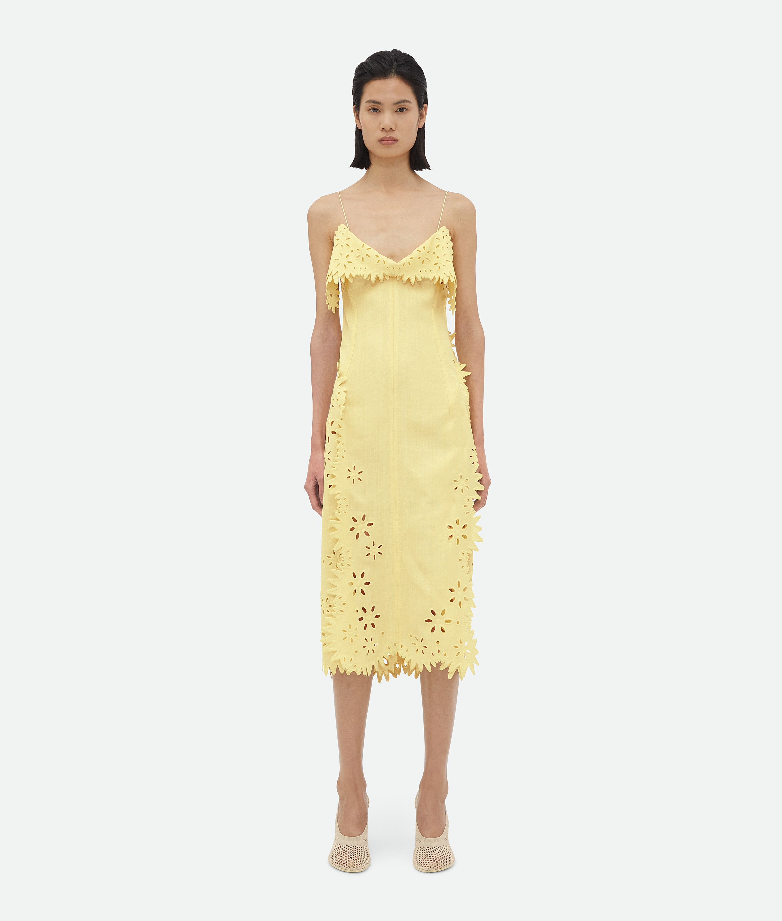 Bottega Veneta English Embroidery Viscose And Silk Dress In Yellow