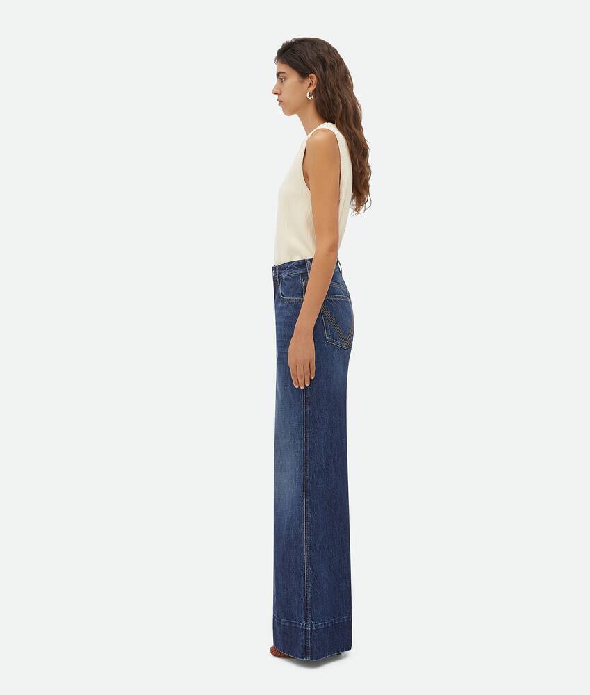 Bottega Veneta® Women's Medium Washed Wide Denim in Mid Blue. Shop