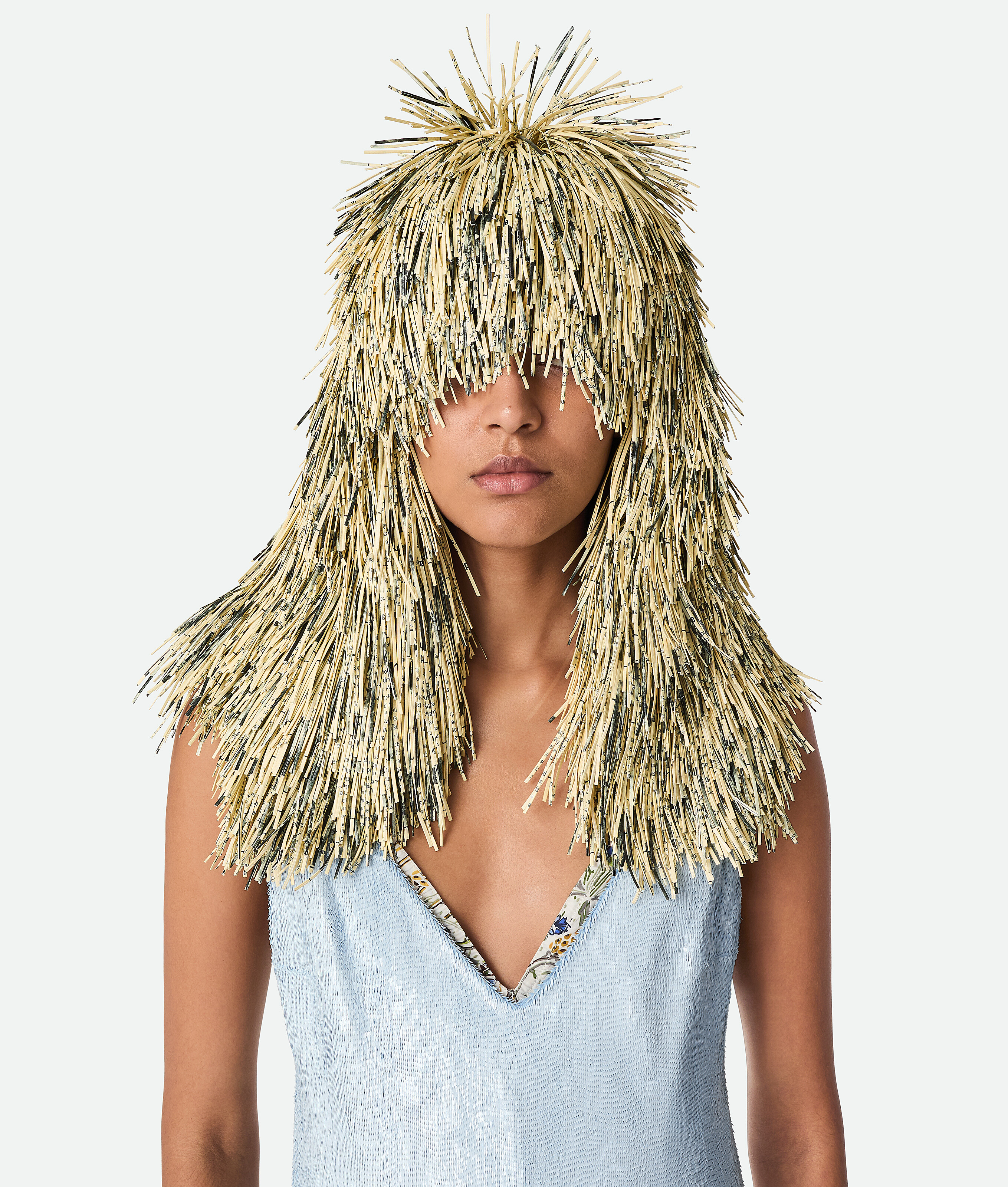 Bottega Veneta Newspaper Printed Leather Long Headpiece - Beige/black - WomanLambskin