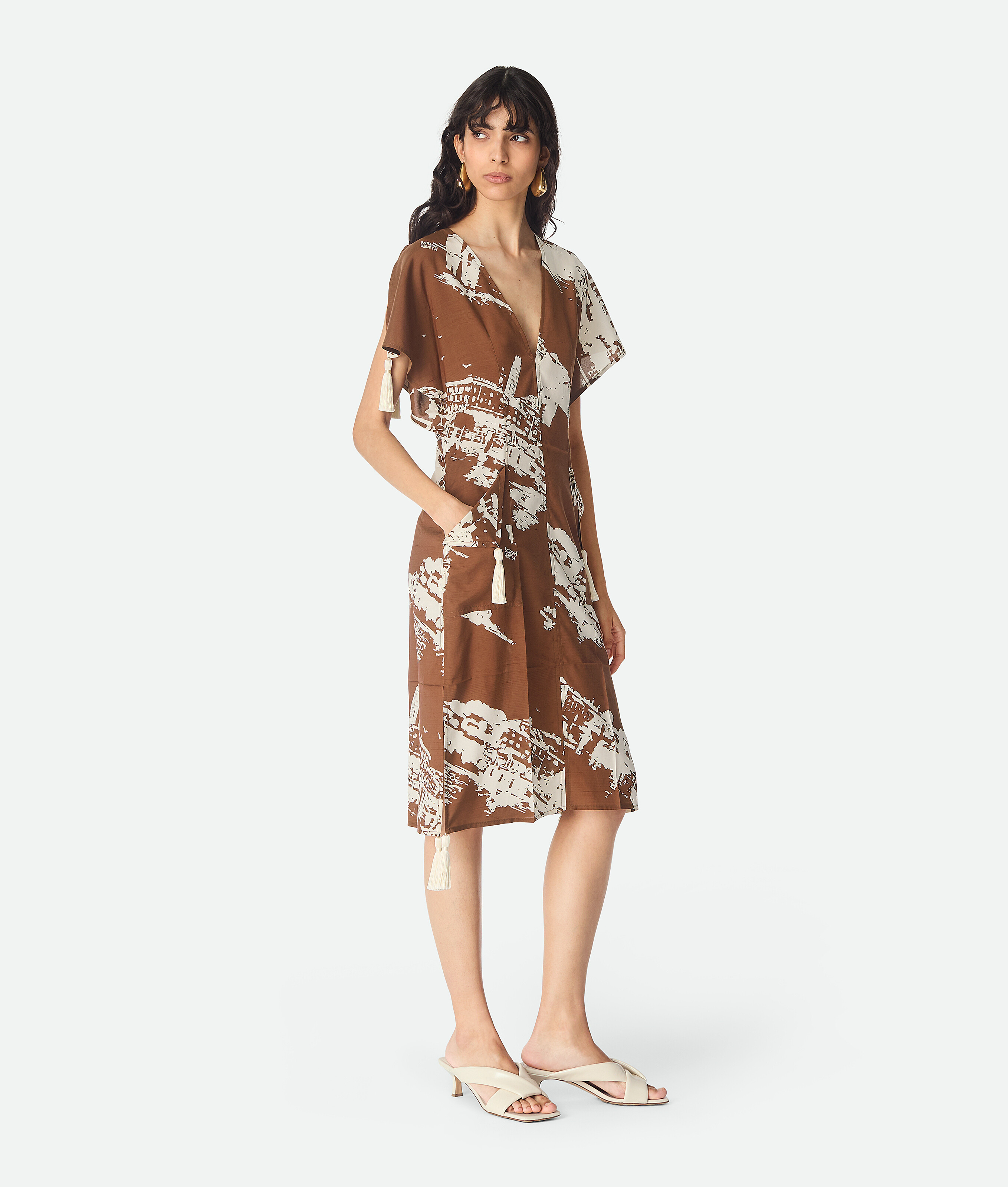 Bottega Veneta Italian Postcard Dress - Pecan/dove - Woman - 10 - Silk & Cotton