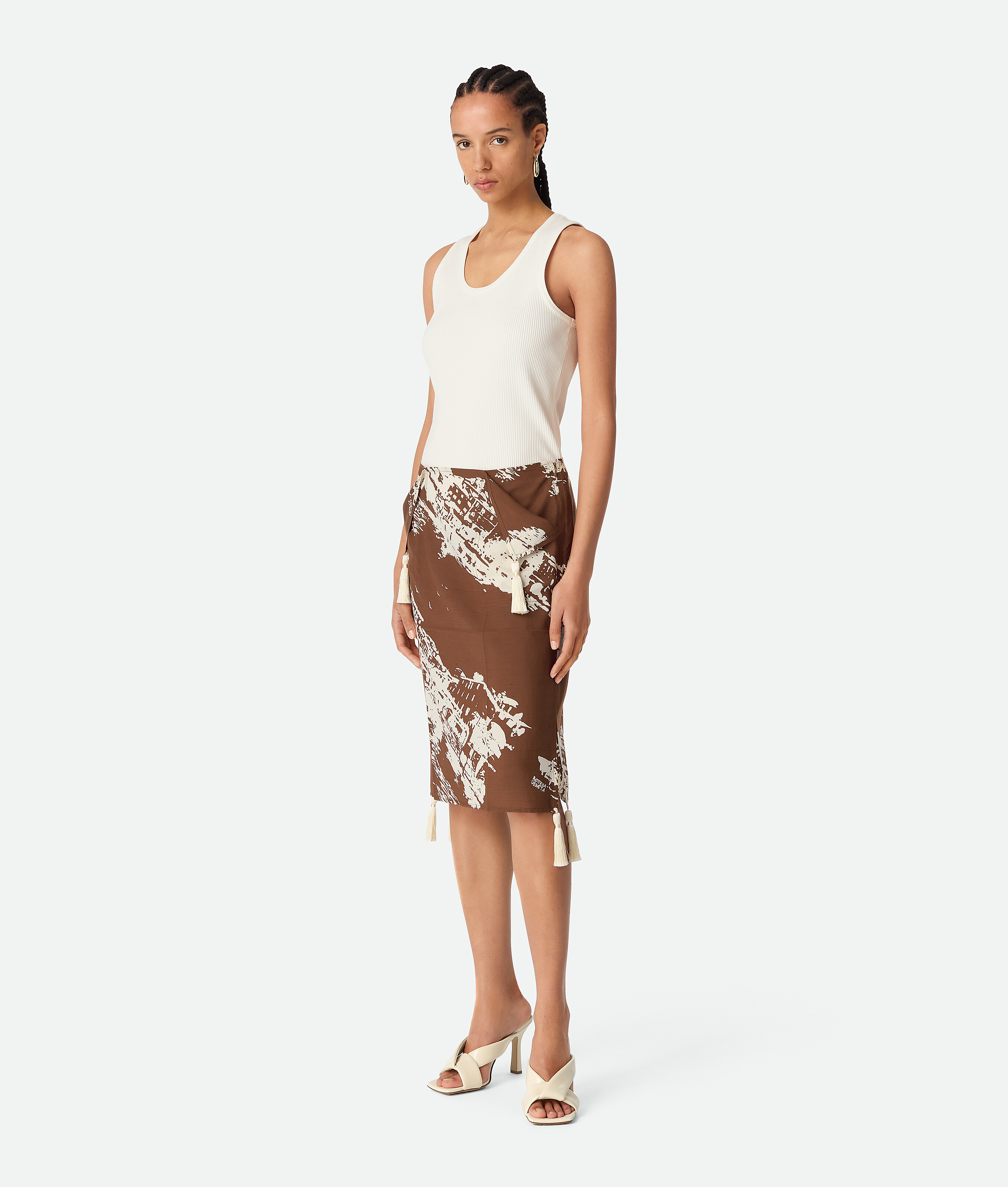 Bottega Veneta Italian Postcard Skirt - Pecan/dove - Woman - 4 - Silk & Cotton