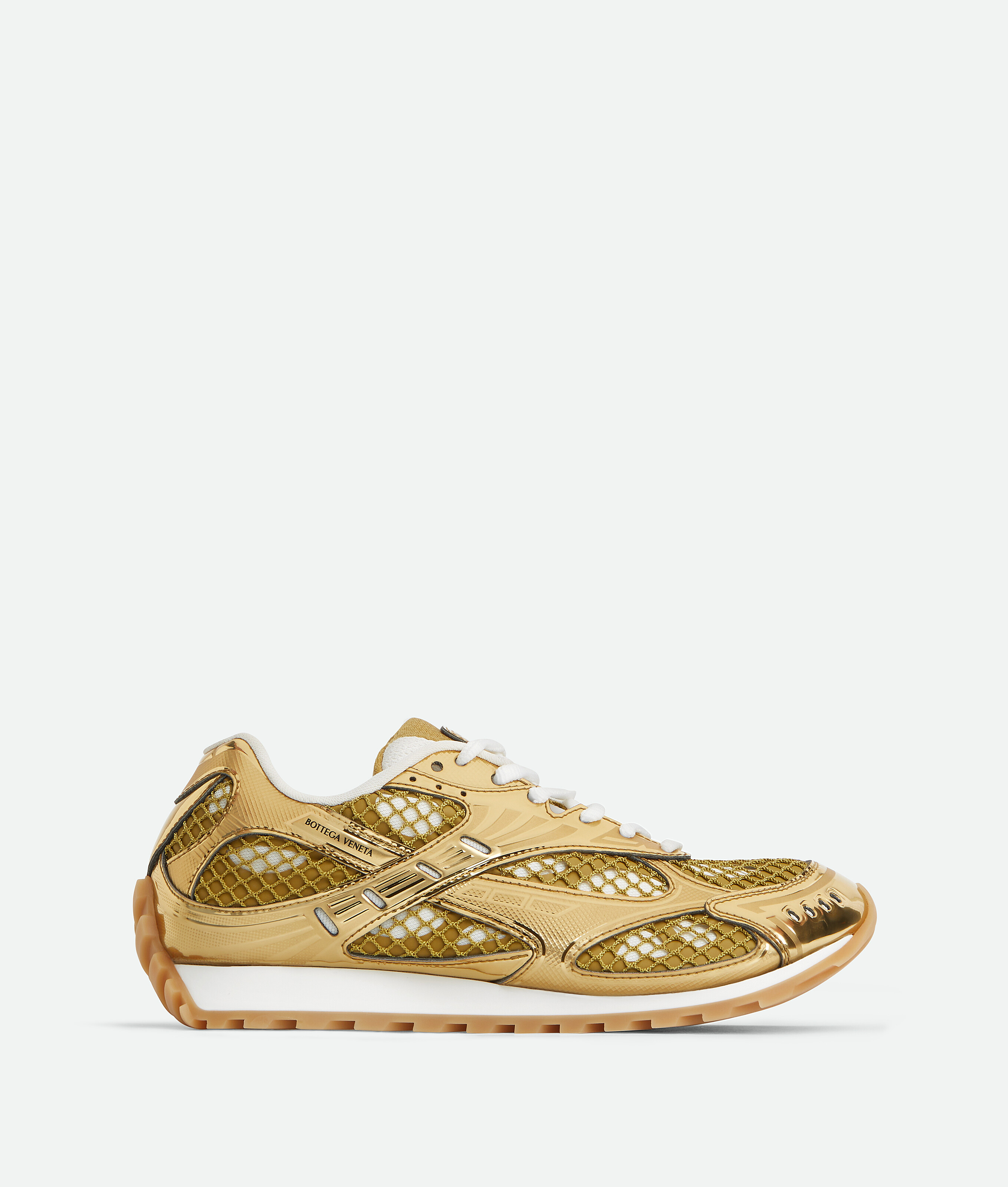 Bottega Veneta Orbit Metallic-effect Sneakers In Gold/white