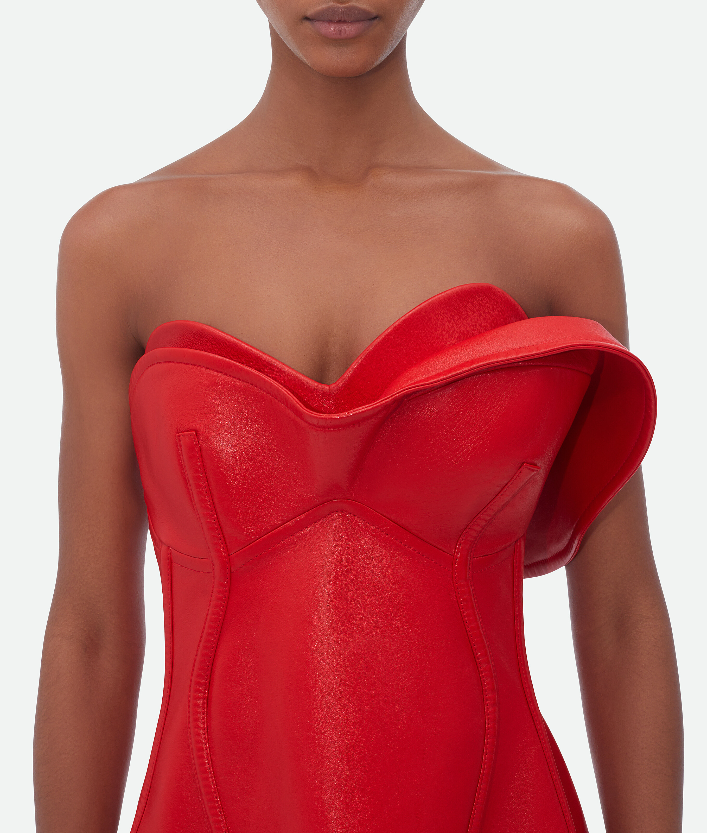 Shop Bottega Veneta Shiny Leather Bustier Dress In Red