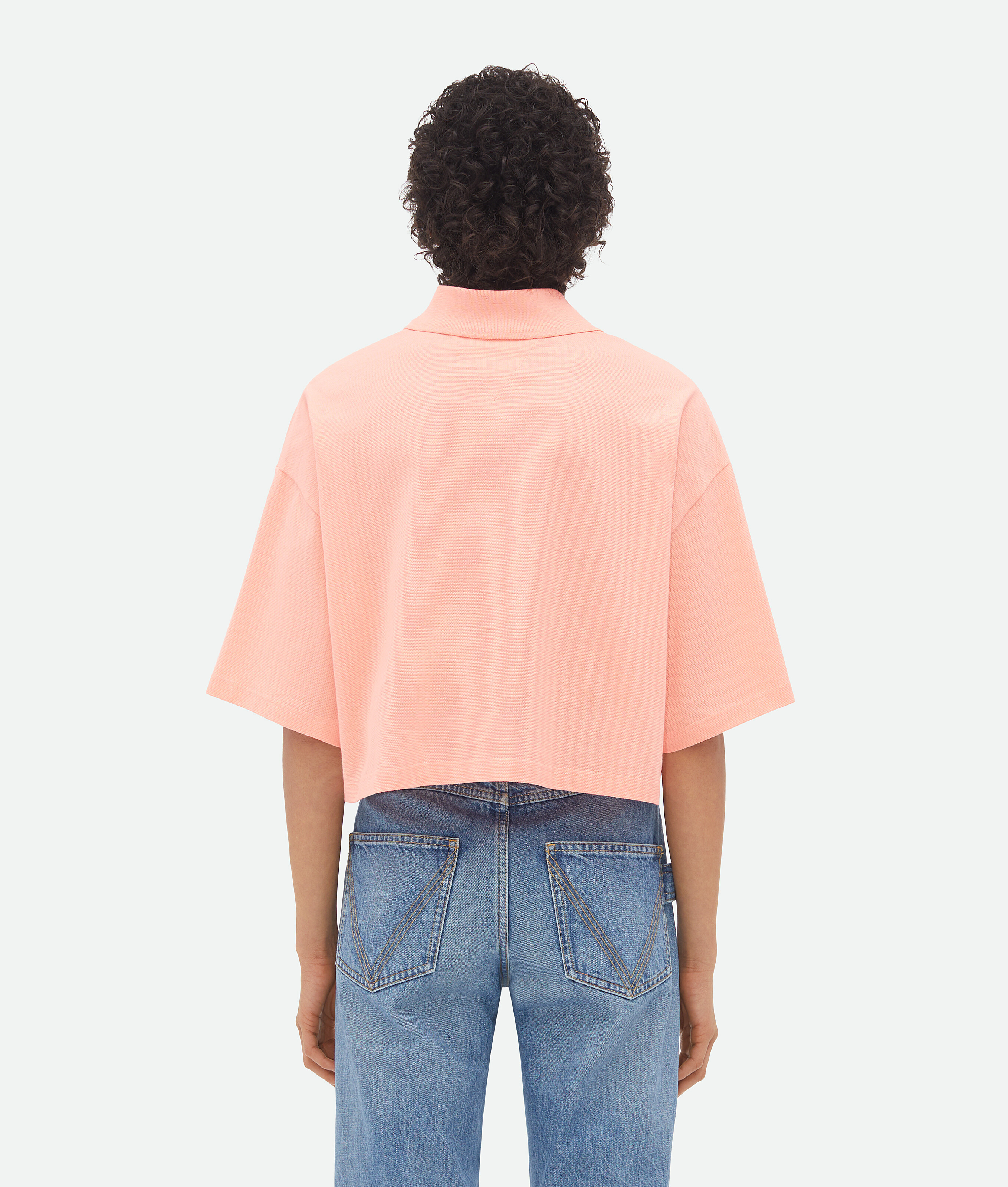 Bottega Veneta Cropped Cotton Piquet Polo In Pink