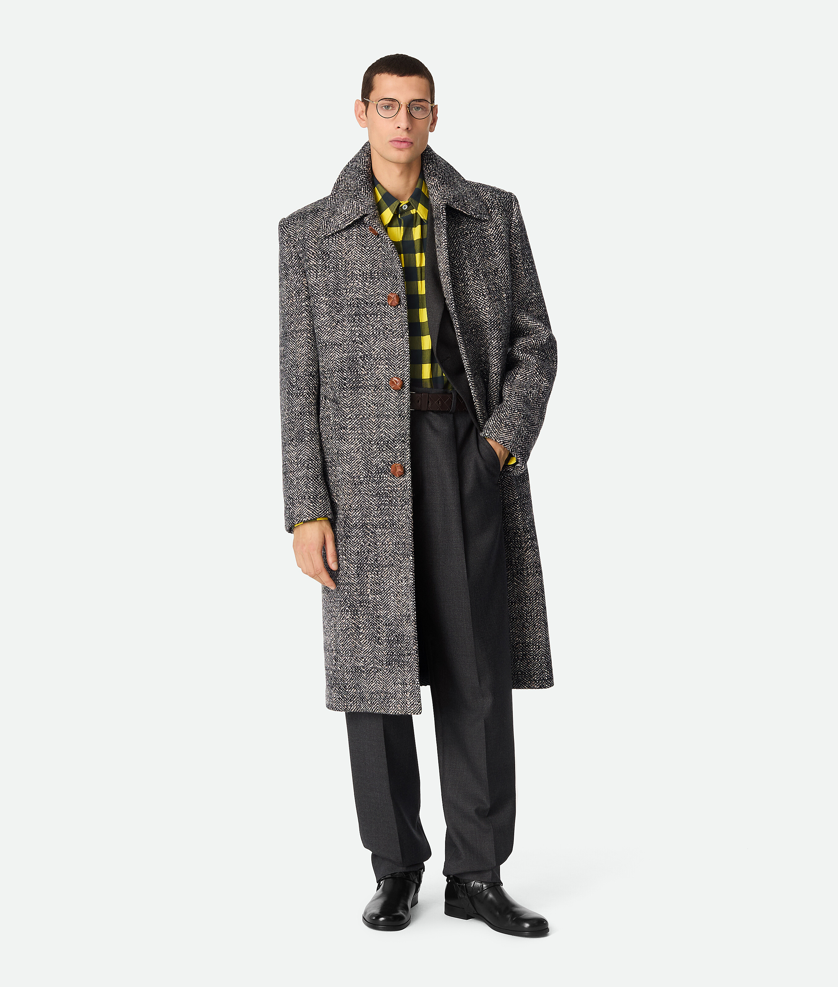 Bottega Veneta Gingham Cotton Shirt In Yellow/shrub/wave