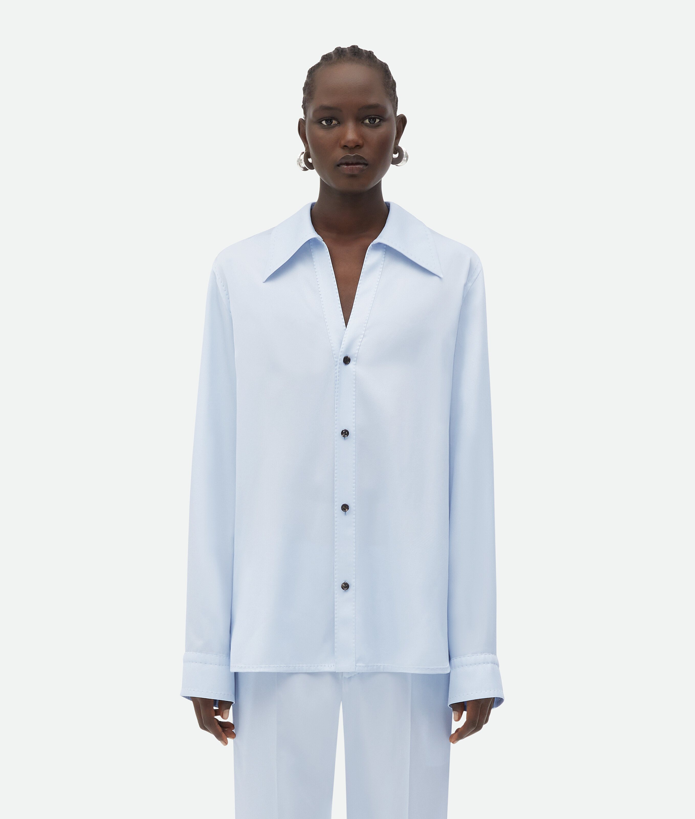 Bottega Veneta Light Blue Twill Viscose Shirt In Blue