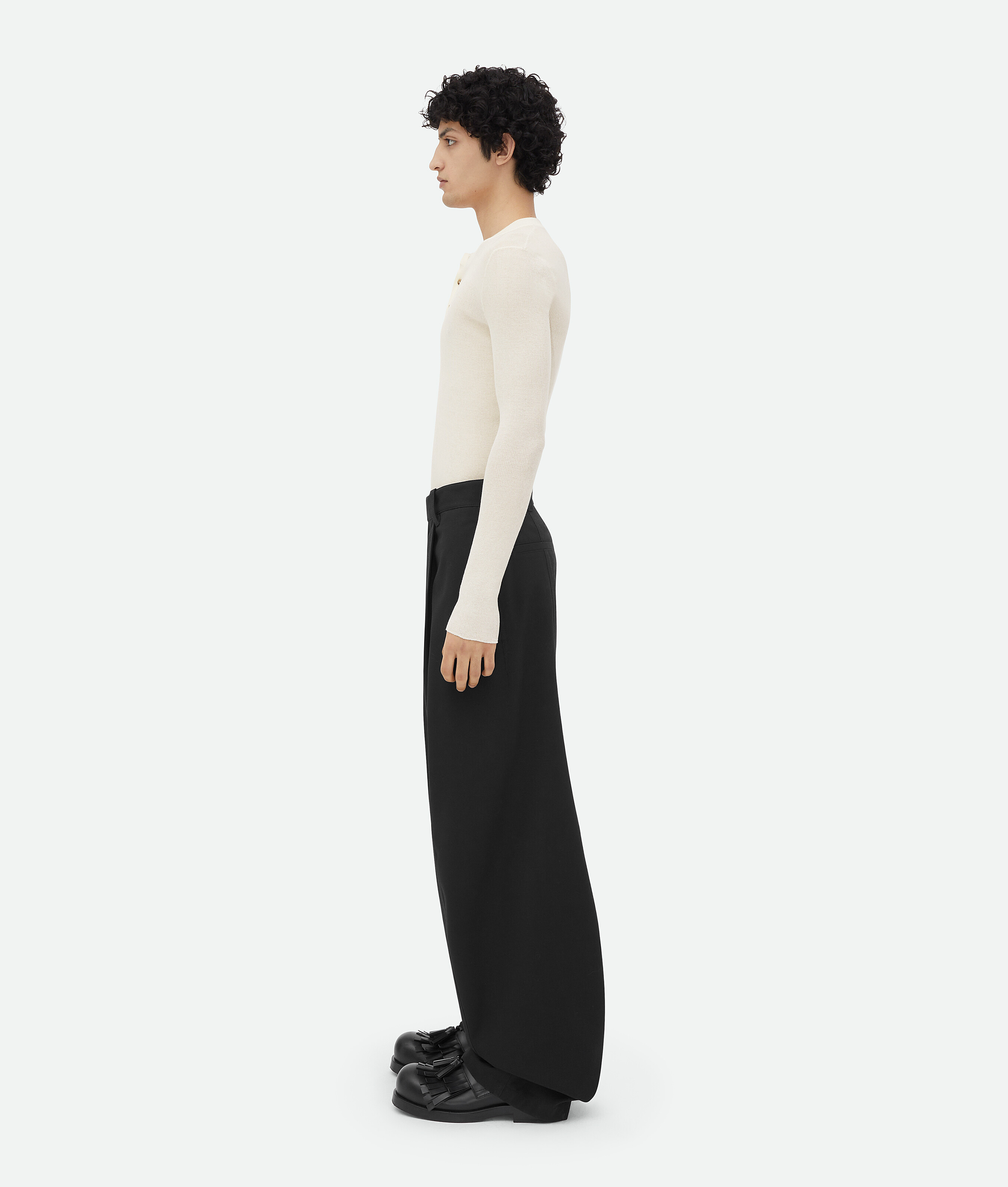 Bottega Veneta Dry Mouline Wool Trousers In Brown