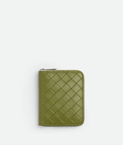Intrecciato Stamp North/South Compact Zip Around Wallet