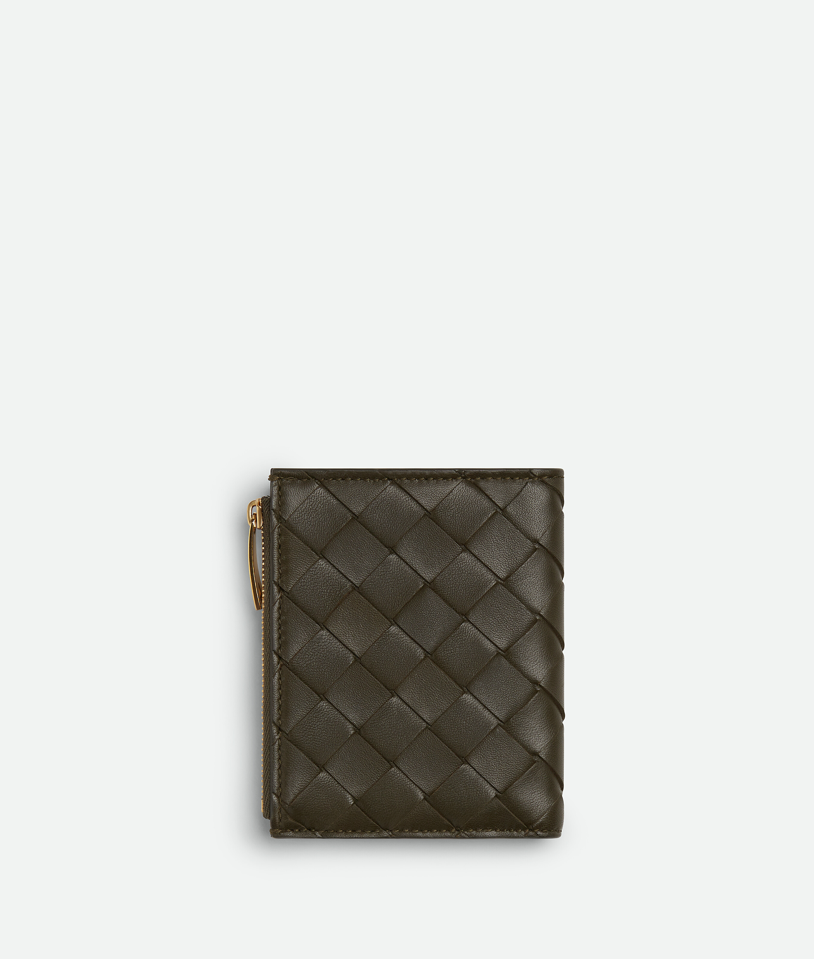 Bottega Veneta Intrecciato Diagonal Small Bi-fold Wallet In Kaki/light Butterscotch