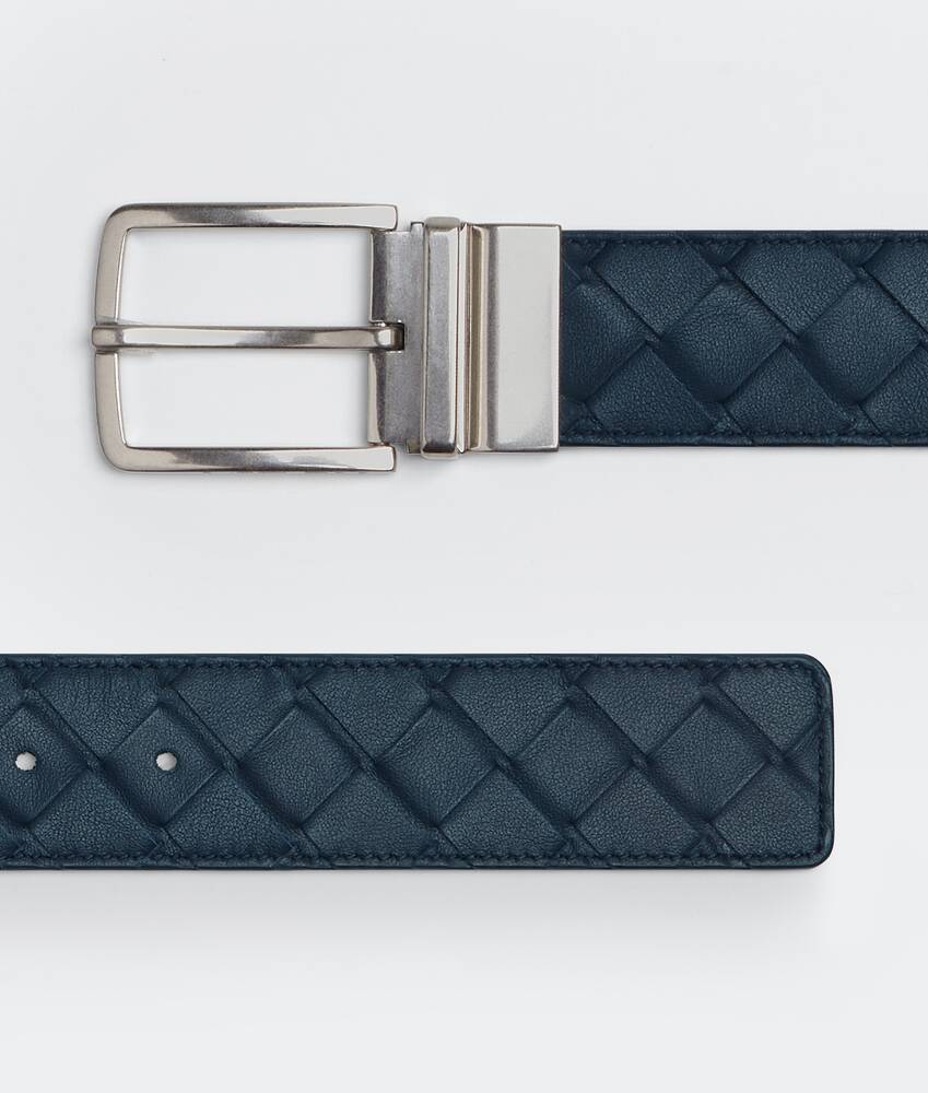 Bottega Veneta® Men's Intrecciato Reversible Belt in Deep blue