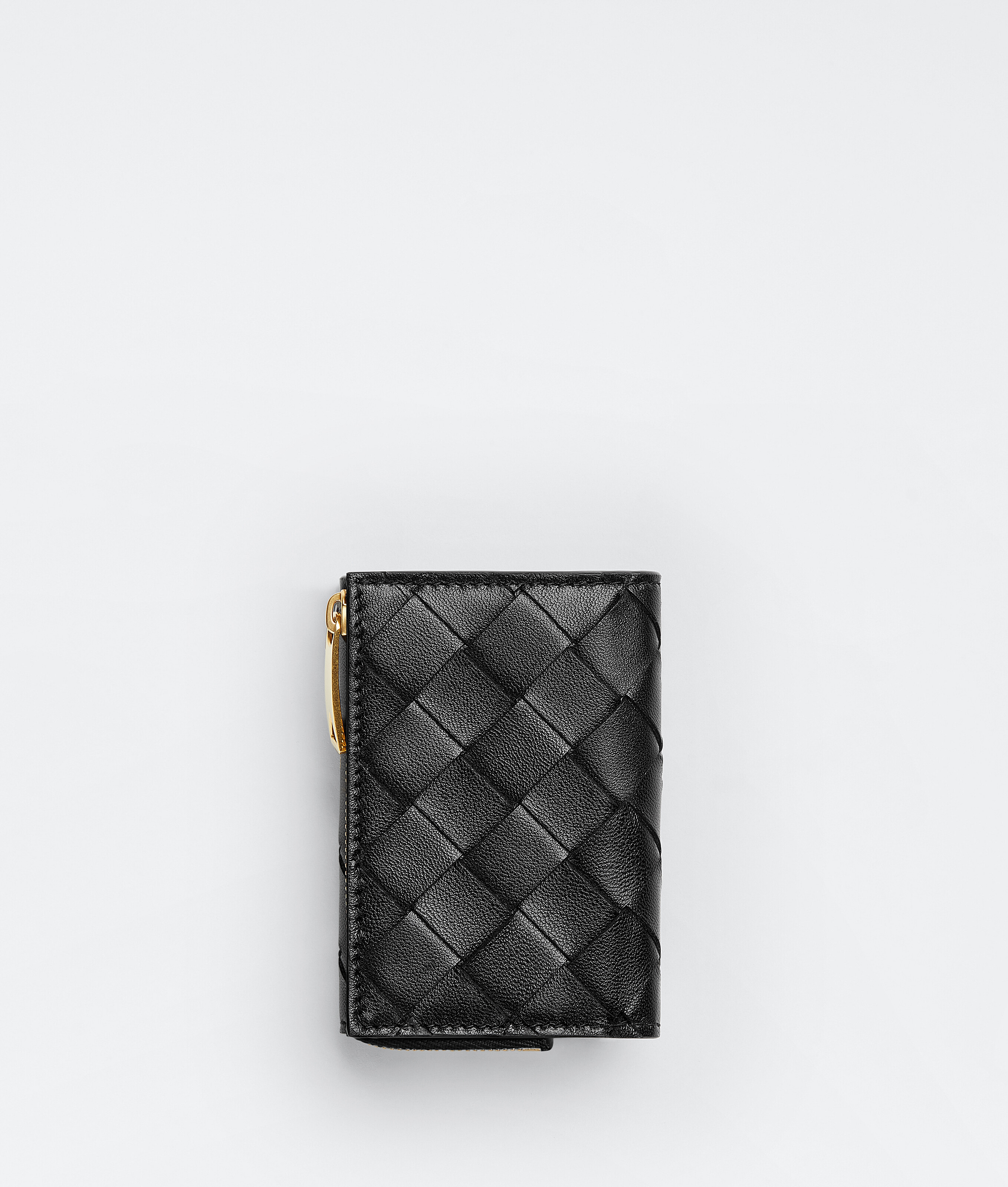 Shop Bottega Veneta Small Intrecciato Tri-fold Zip Wallet In Black