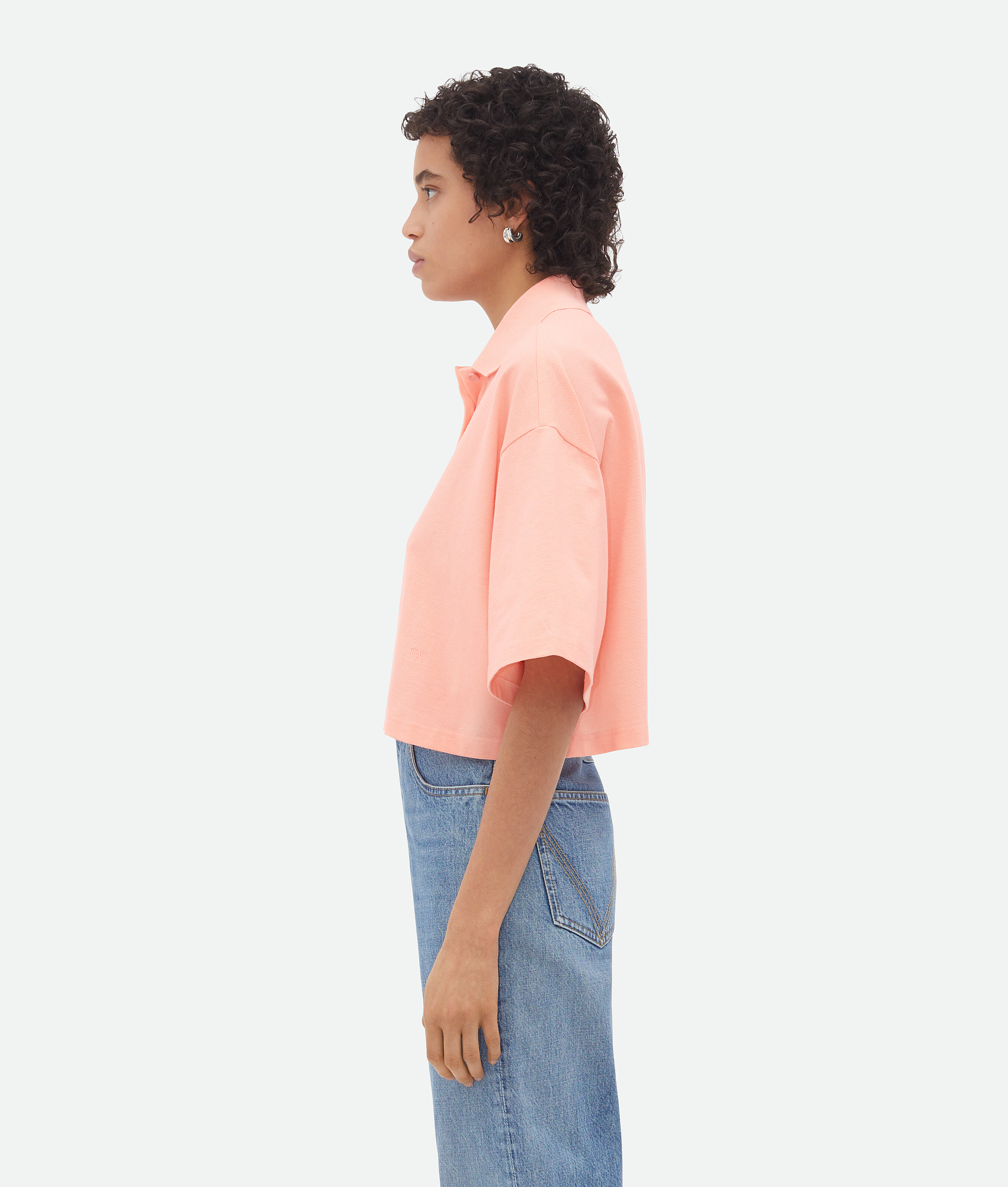 Bottega Veneta Cropped Cotton Piquet Polo In Pink