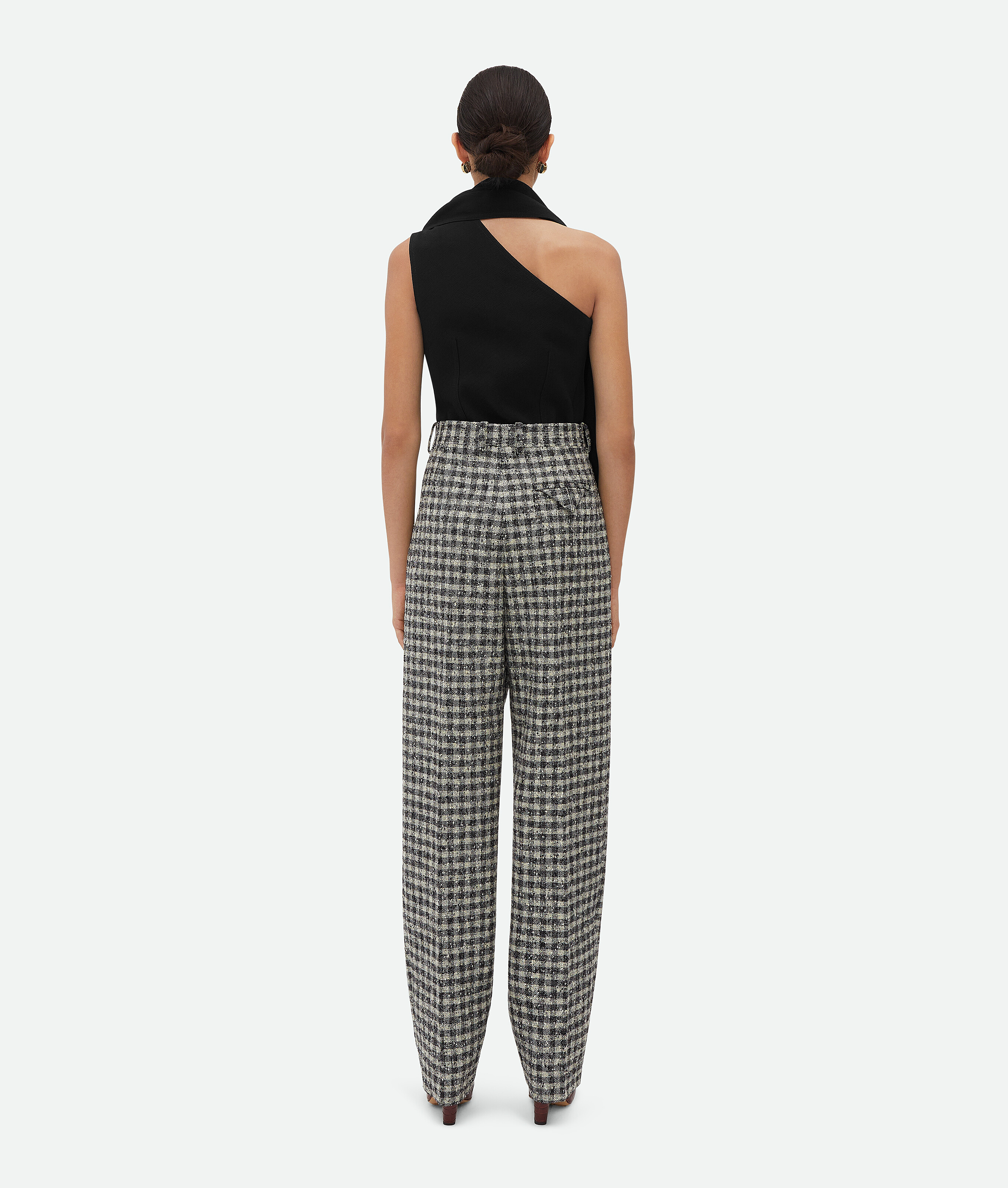 Bottega Veneta Boucle Gingham Wool Trousers In Black/pearl/khaki