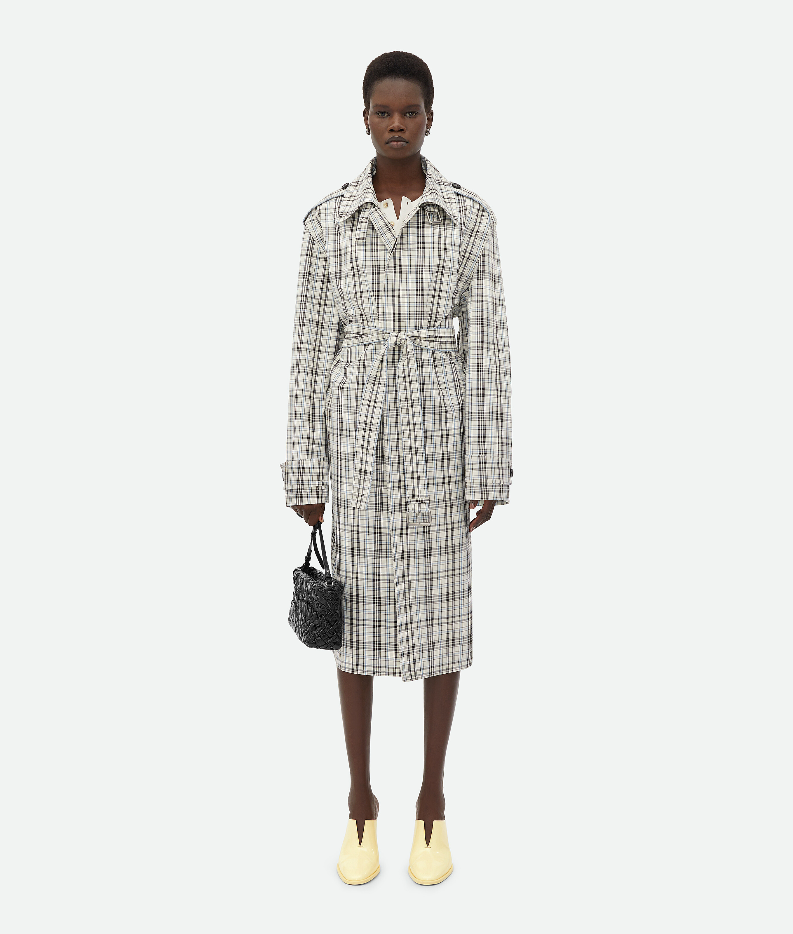BOTTEGA VENETA CHECKED COTTON TRENCH COAT