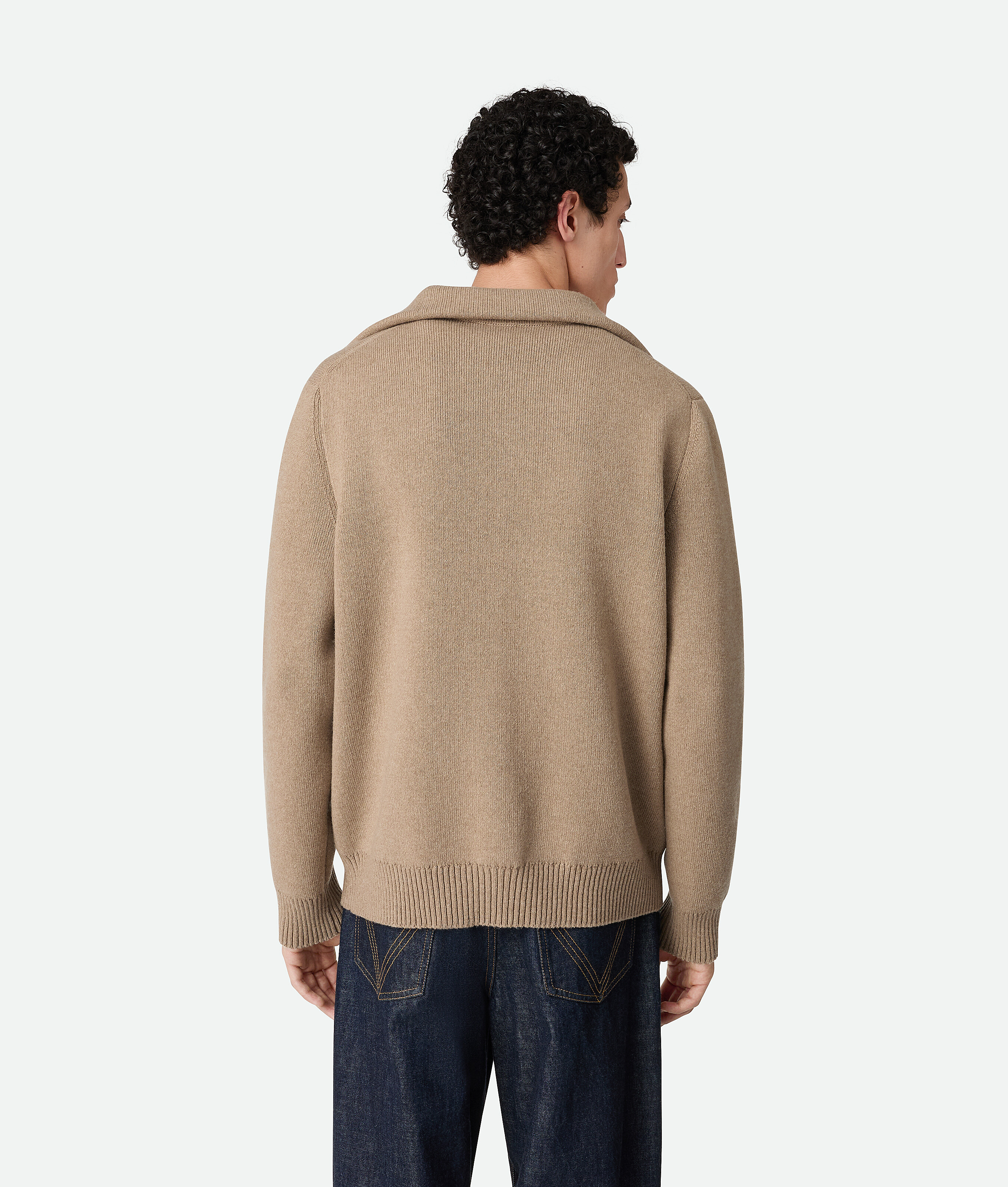 Bottega Veneta Wool Cardigan With Folded Collar And Ribbed Cuffs In Neutral