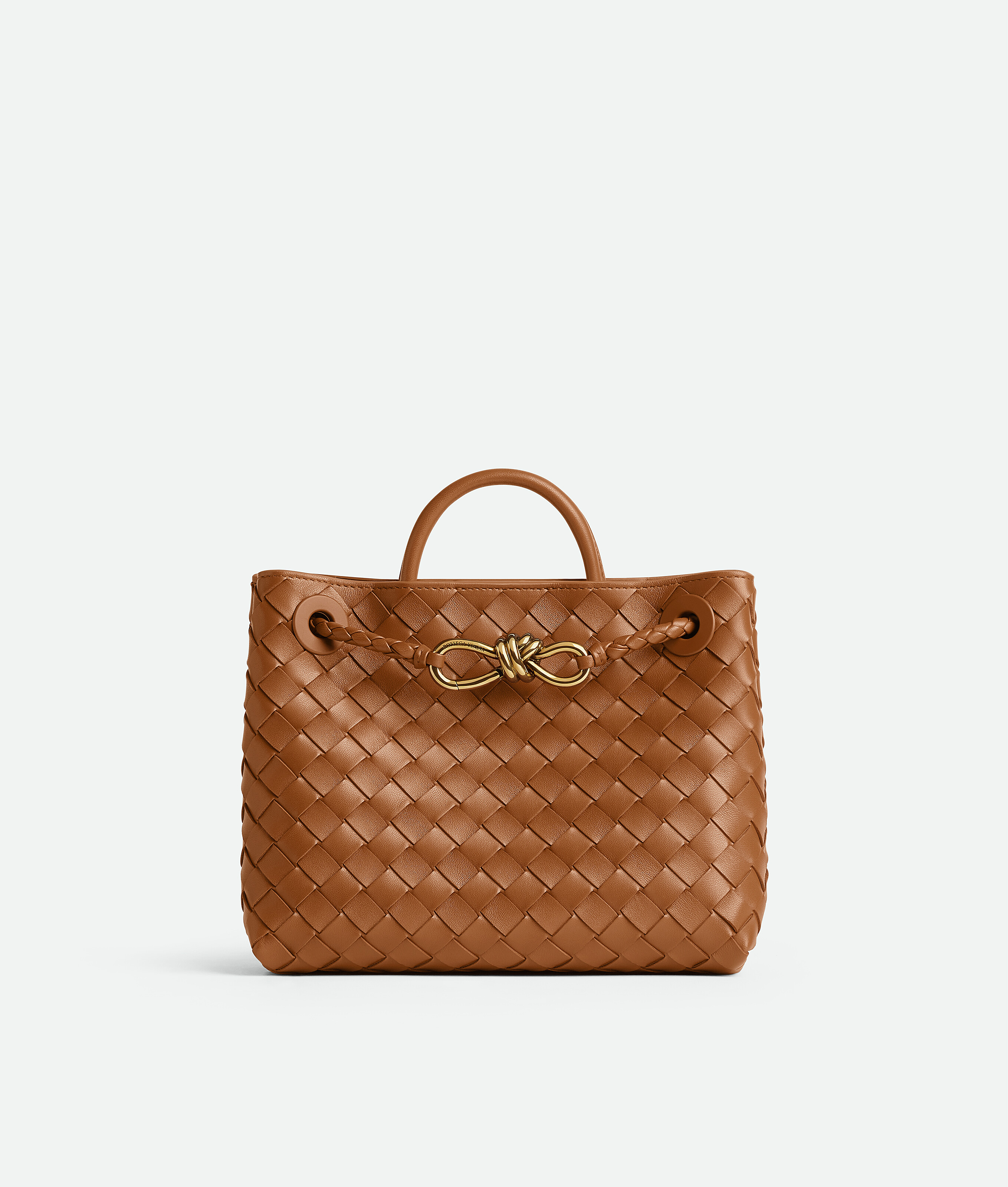 Bottega Veneta Andiamo Intrecciato Woven Leather Small Shoulder Bag In Brown