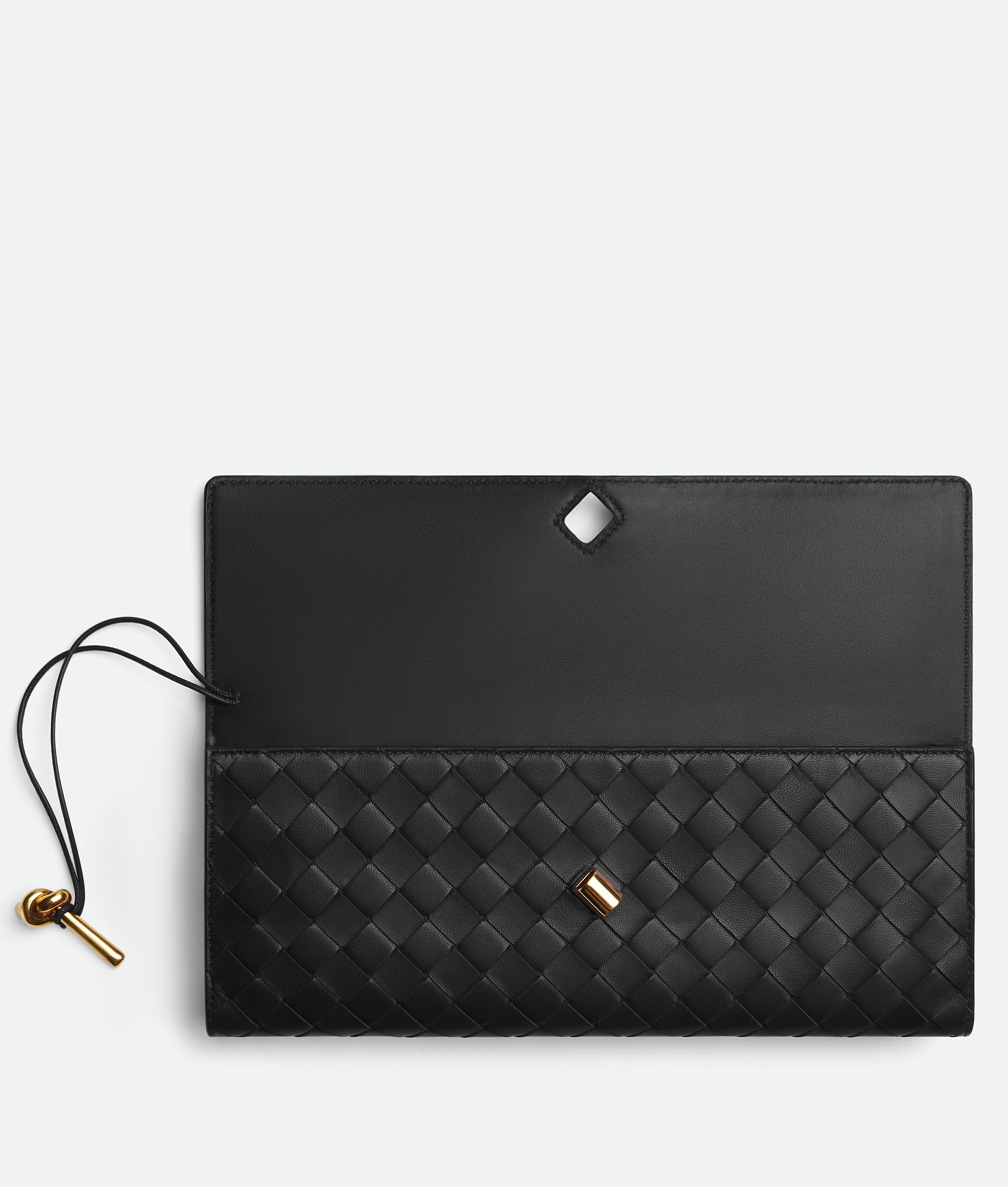 Bottega Veneta Women Leather Andiamo Clutch With Intrecciato Motif In Black
