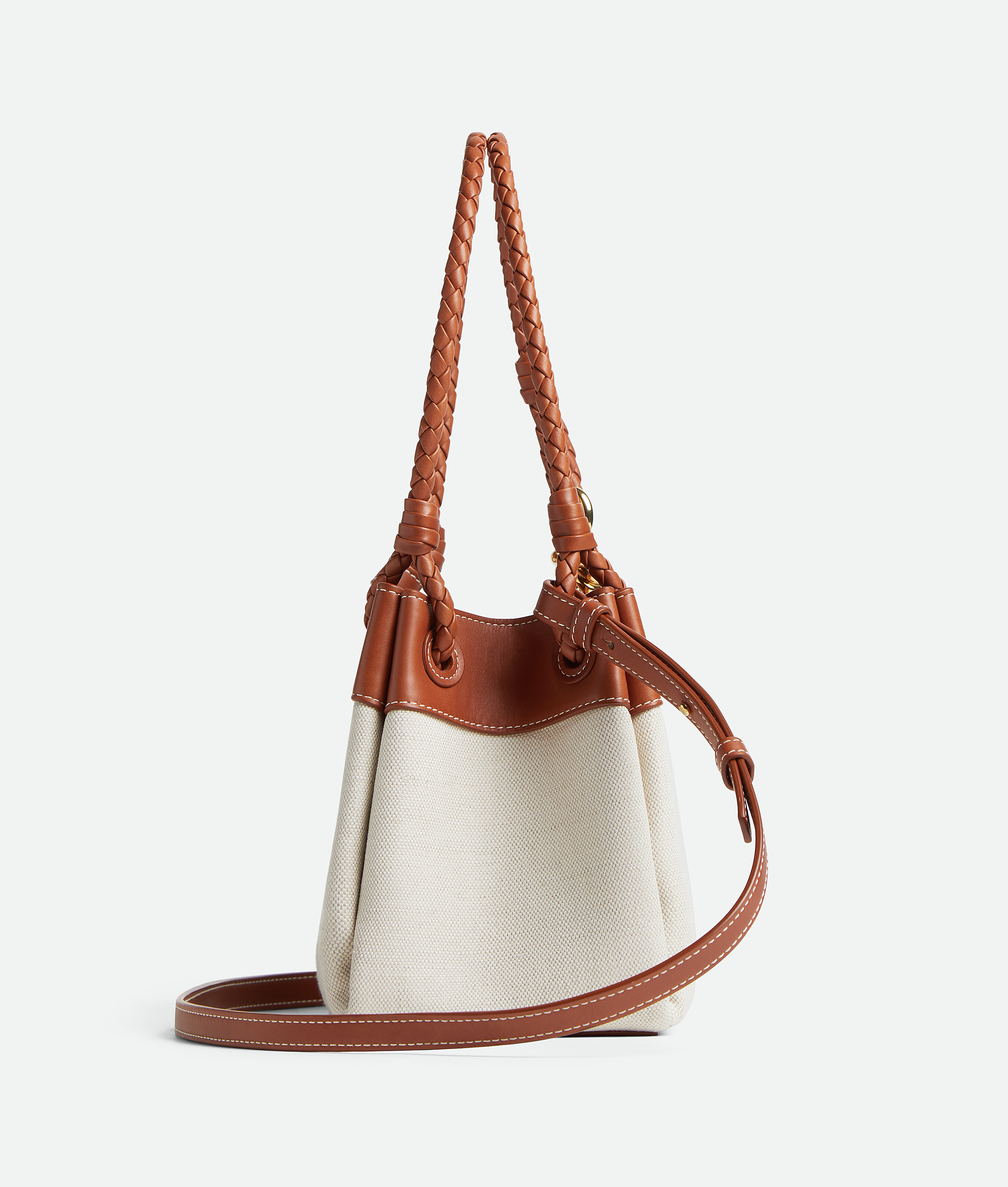 Bottega Veneta Parachute Small Canvas Shoulder Bag In Natural / Lightwood