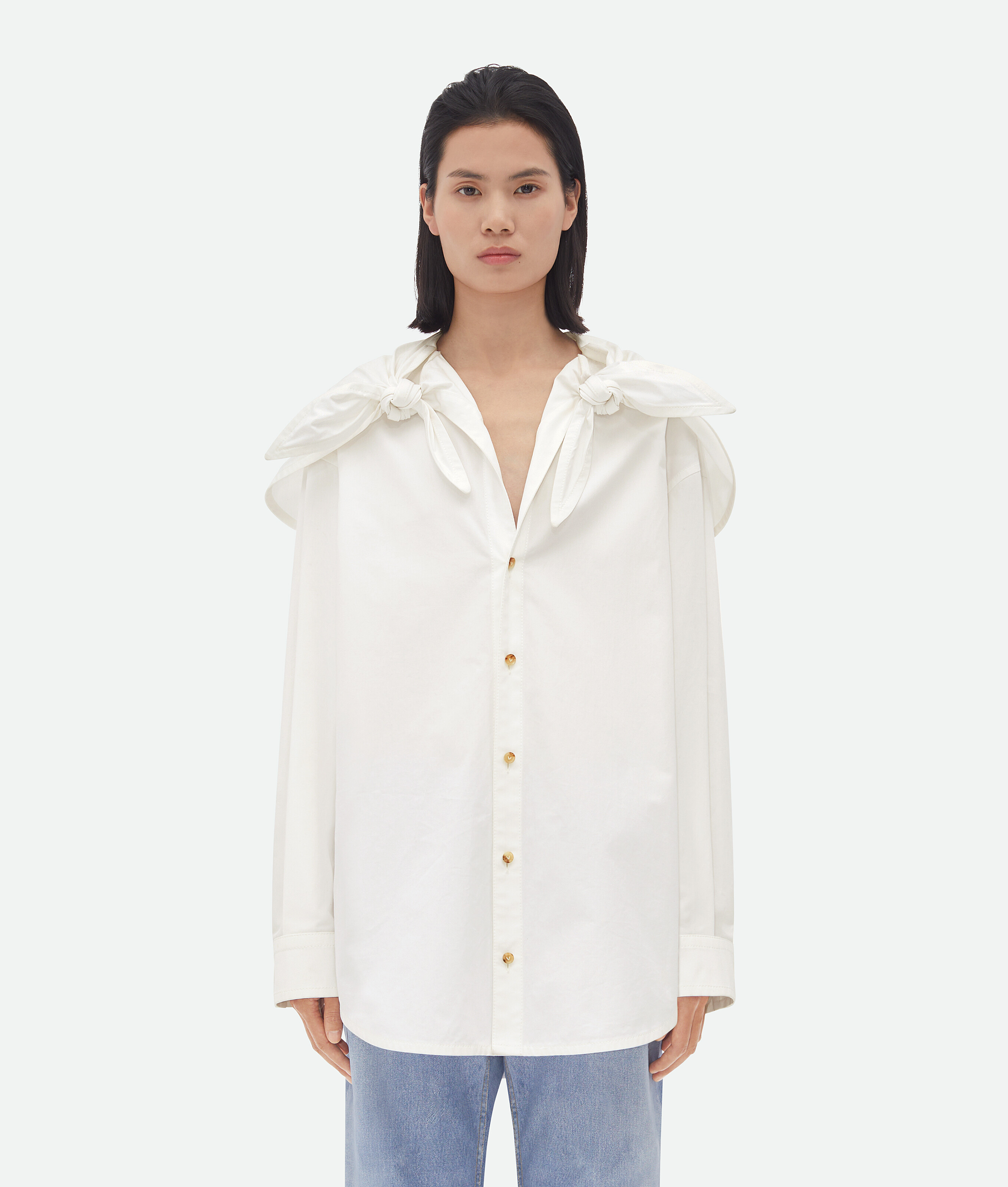 Shop Bottega Veneta Compact Cotton Shirt With Knots In White