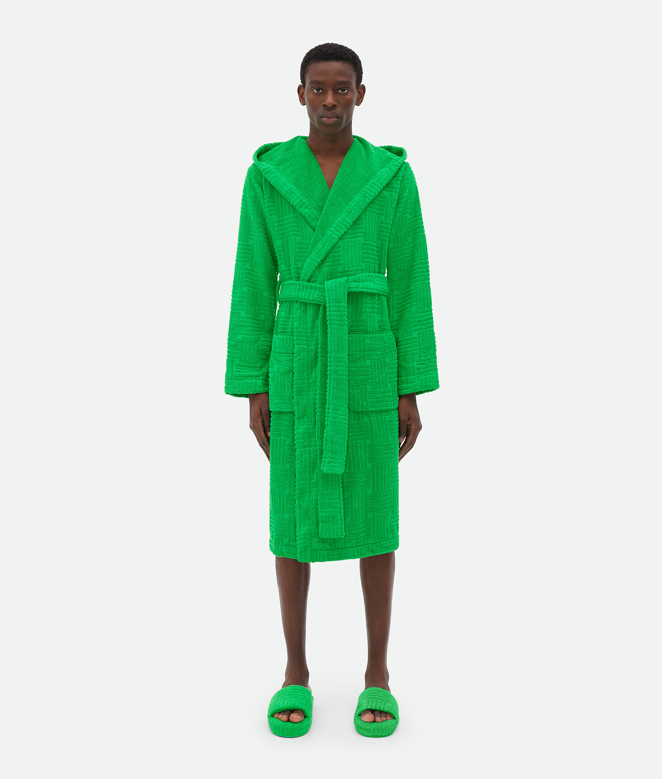 Bottega Veneta Bottega  Veneta Intreccio Pattern Cotton Bathrobe In Vert