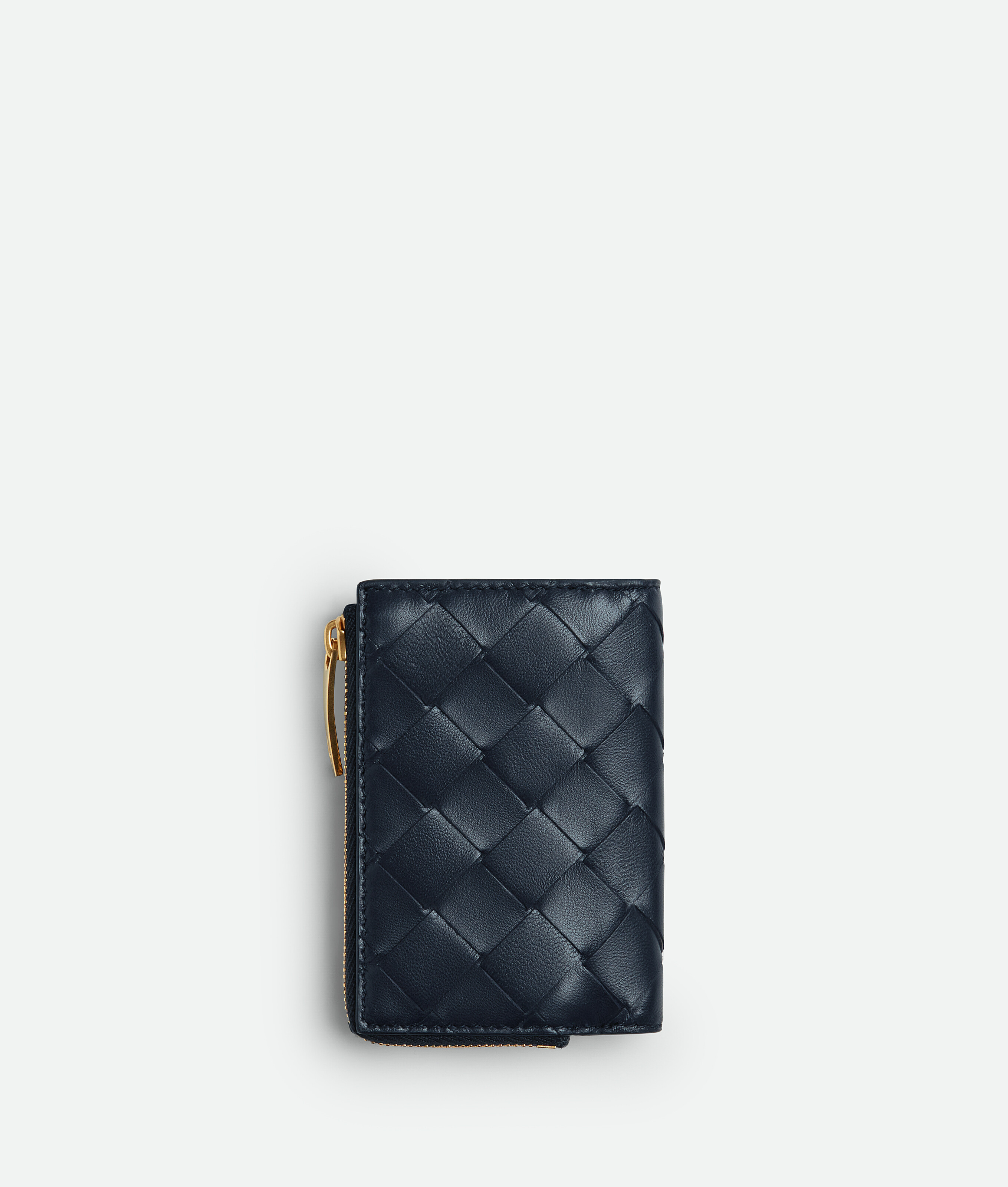 Shop Bottega Veneta Small Intrecciato Tri-fold Zip Wallet In Blue