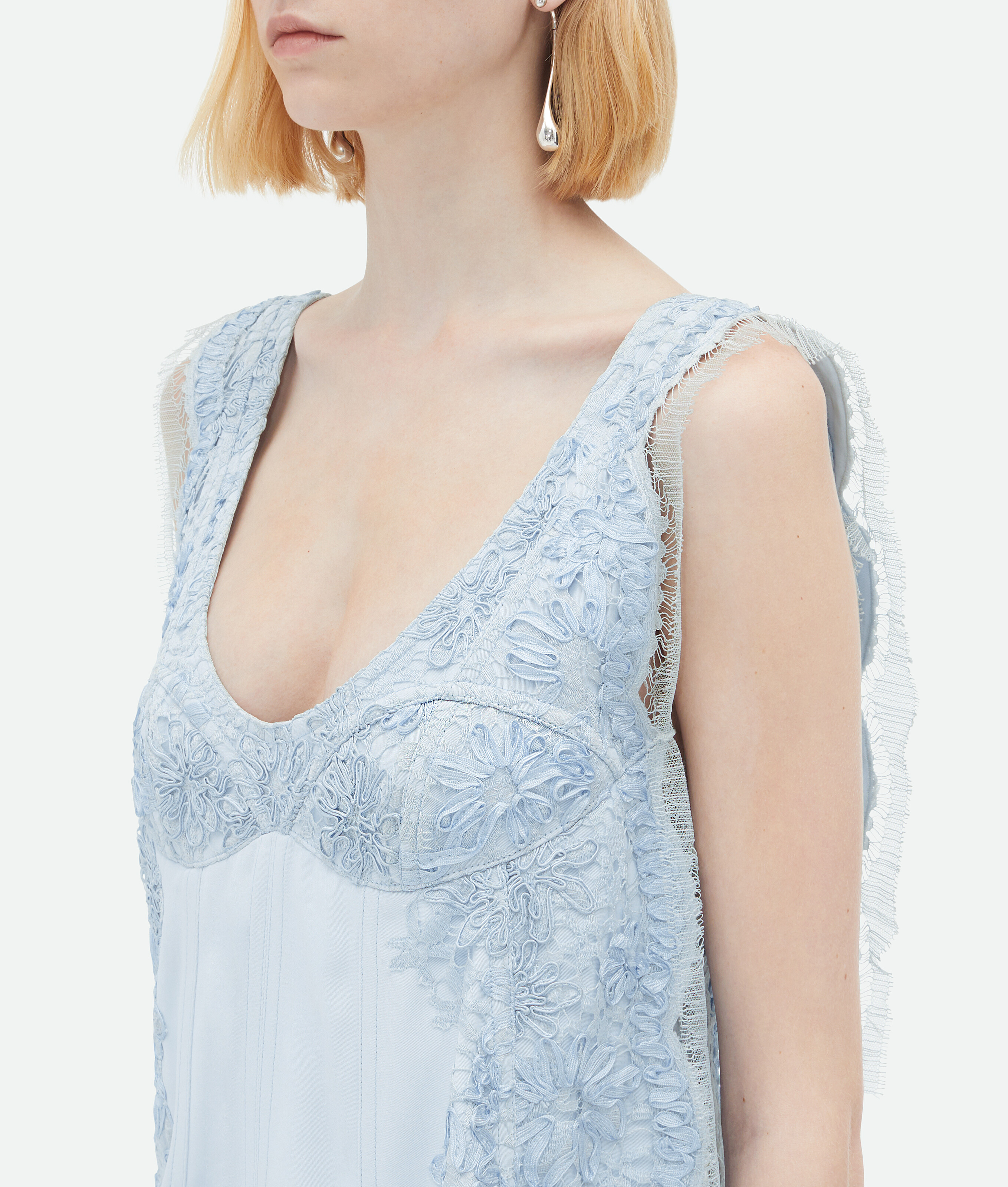 Shop Bottega Veneta Viscose Dress With Lace Embroidery In Blue