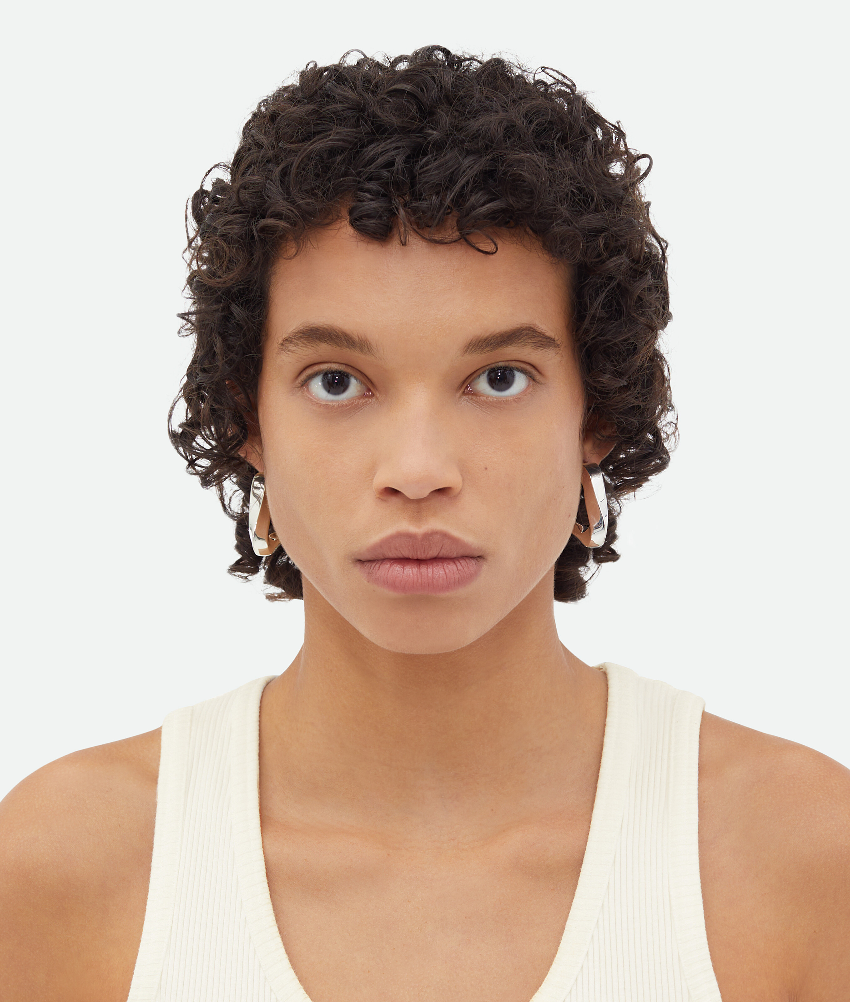 Bottega Veneta Large Twist Triangle Hoop Earrings In Silver
