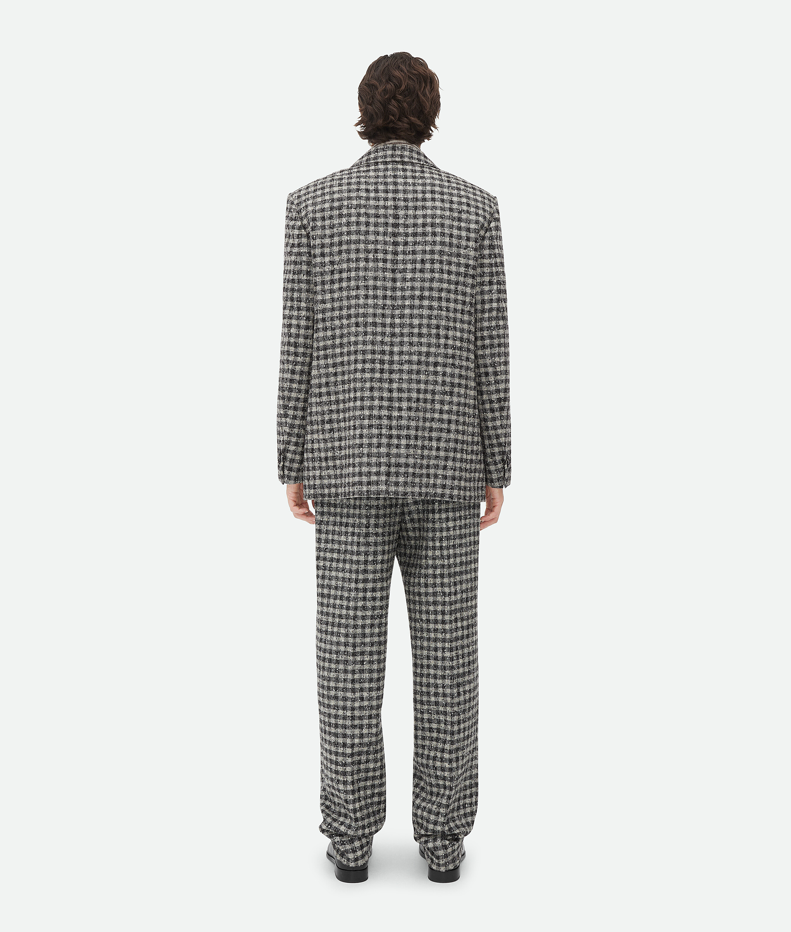 Bottega Veneta Boucle Gingham Wool Jacket In Black/pearl/khaki