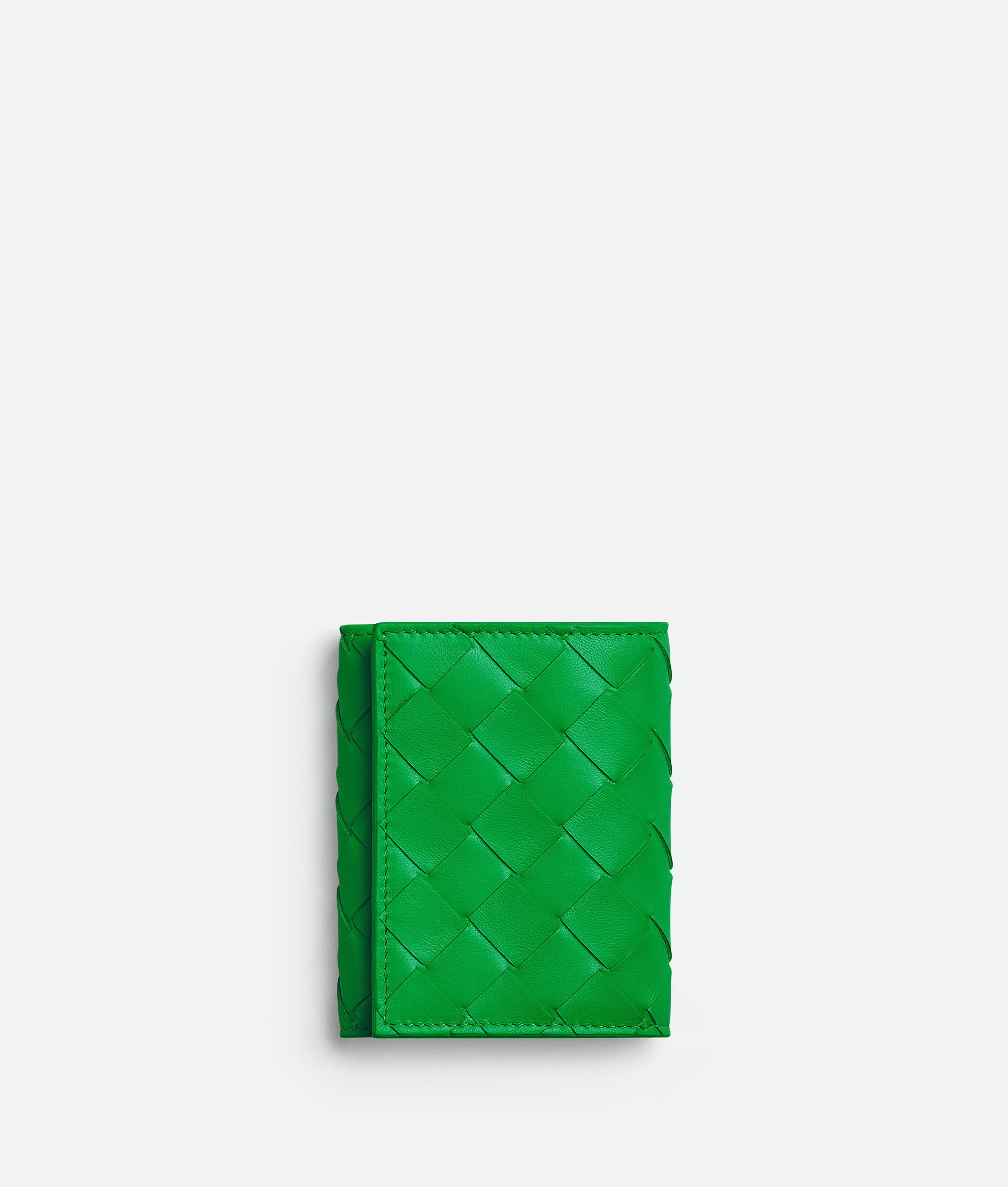Bottega Veneta Small Intrecciato Tri-fold Zip Wallet In Green