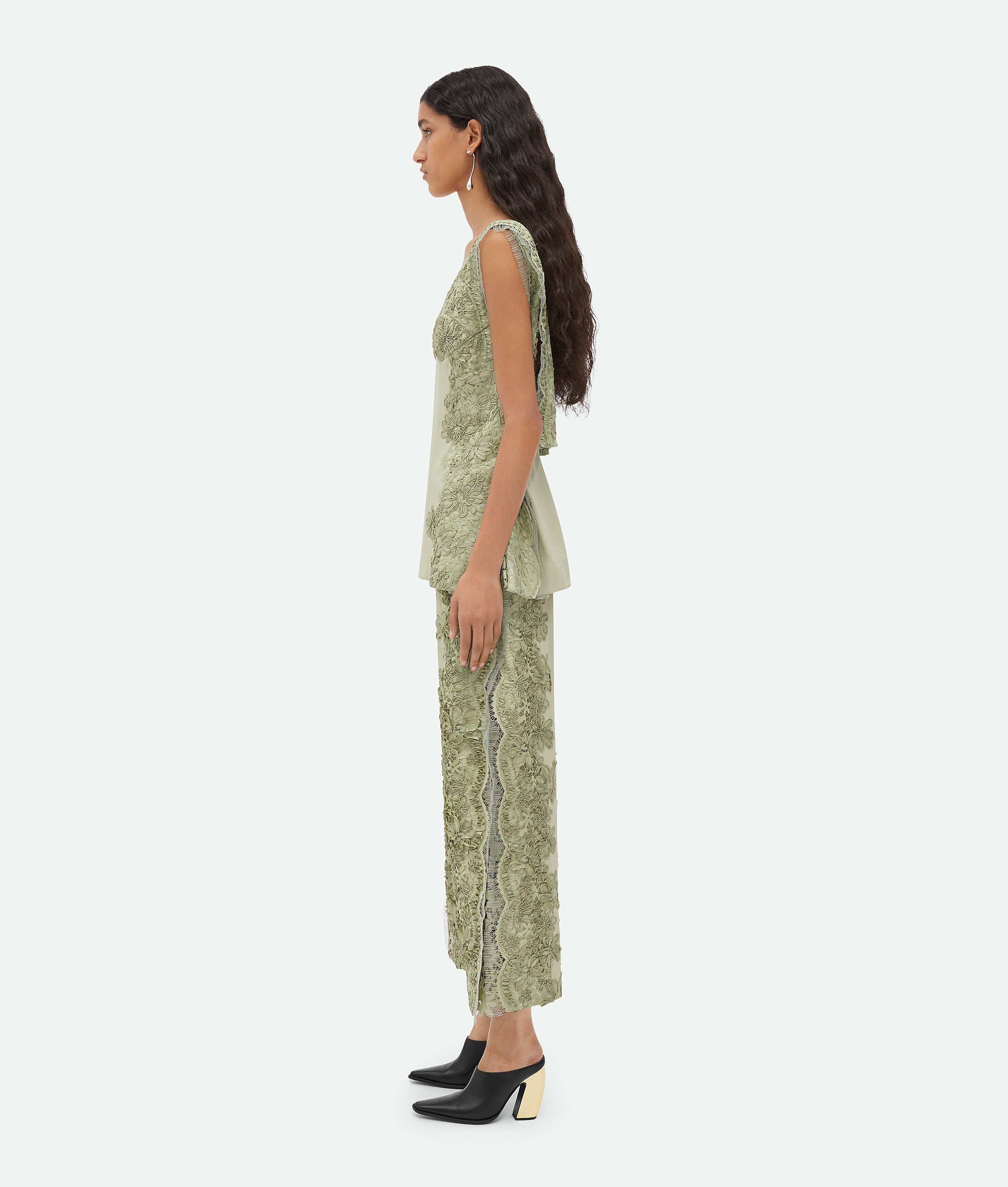 Bottega Veneta Lace Embroidered Viscose Top In Green