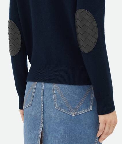 Cashmere Jumper With Intrecciato Leather Patches