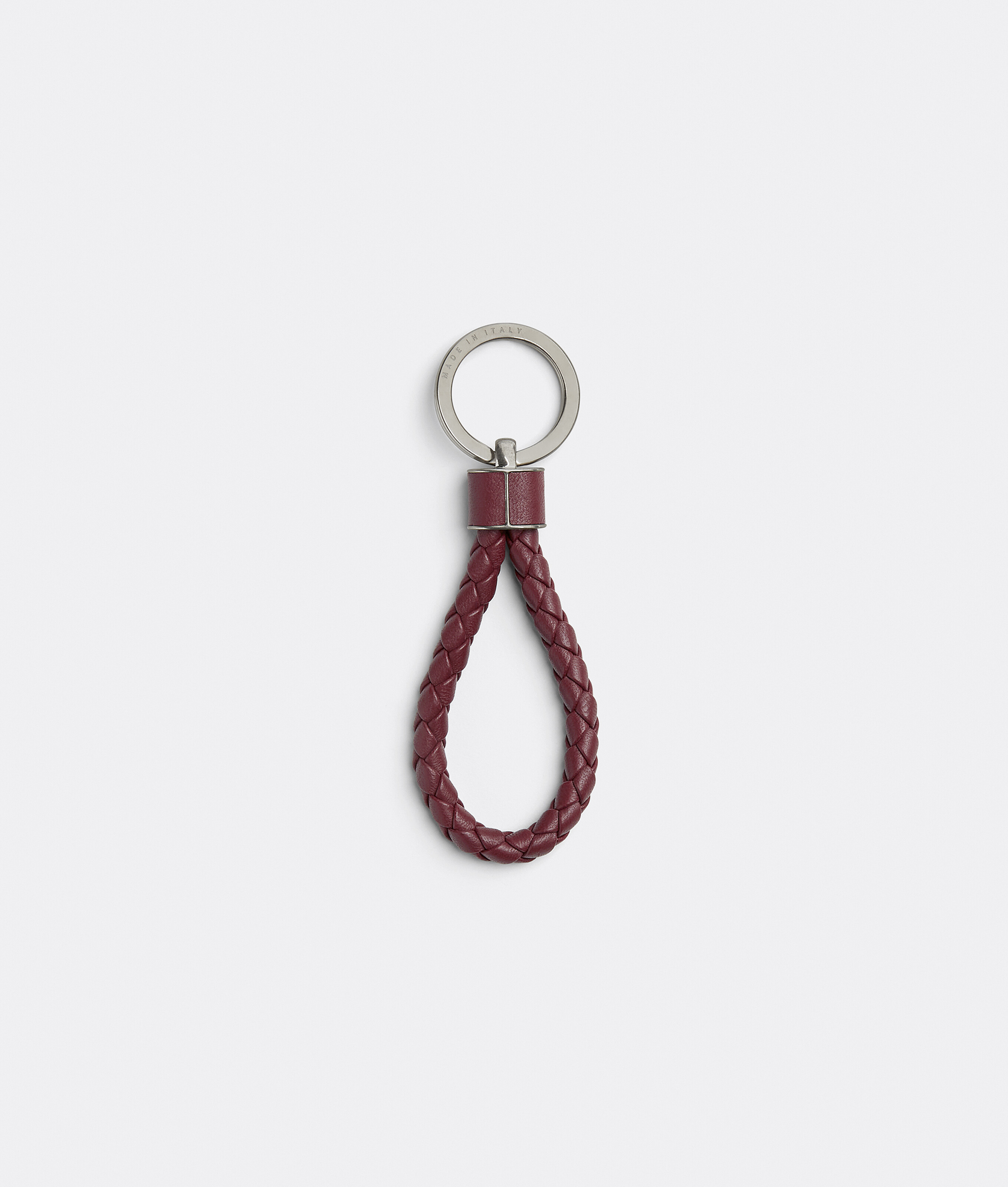 Shop Bottega Veneta Intreccio Key Ring In Bordeaux