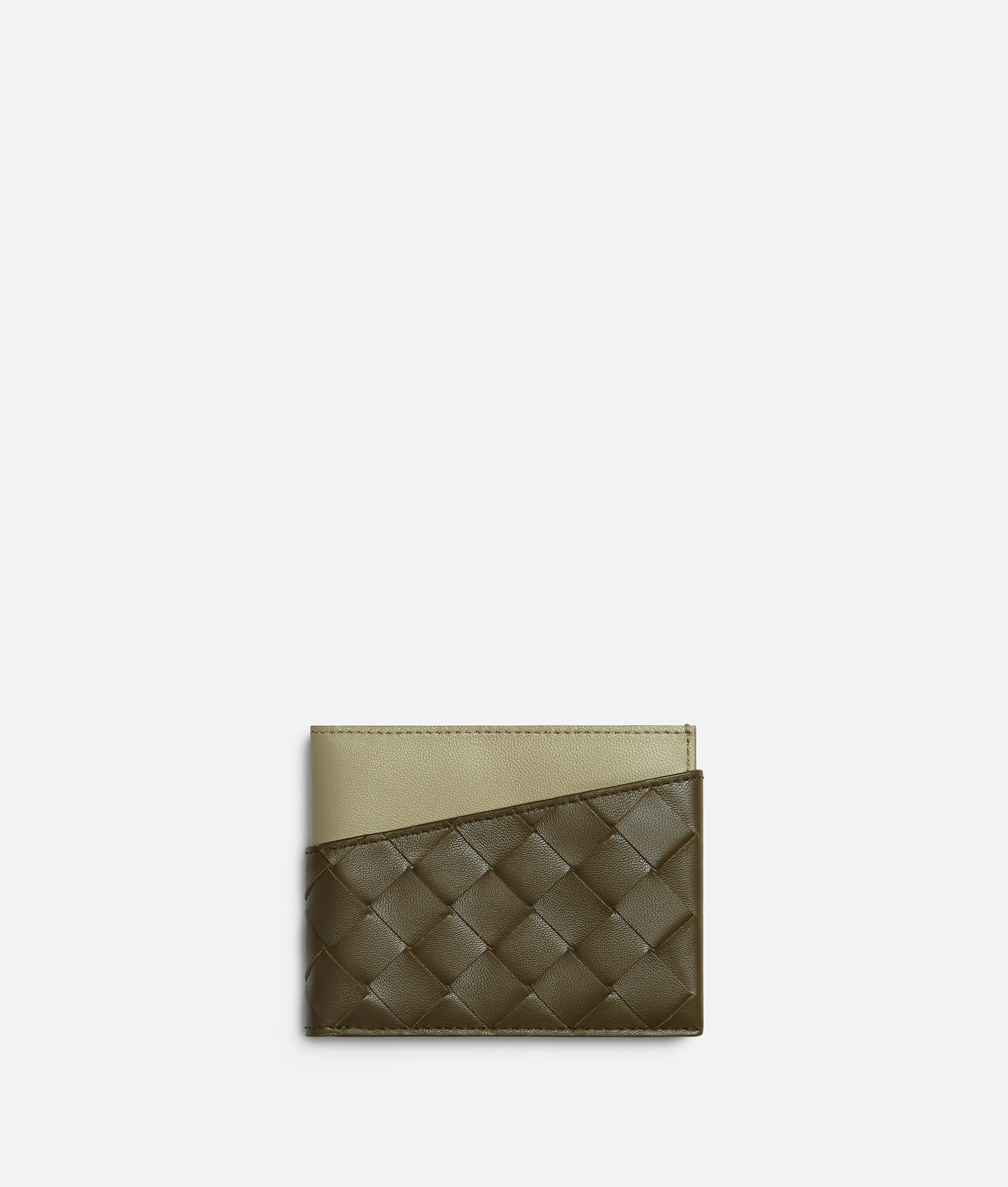Bottega Veneta Intrecciato Oblique Bi-fold Wallet In Burgundy