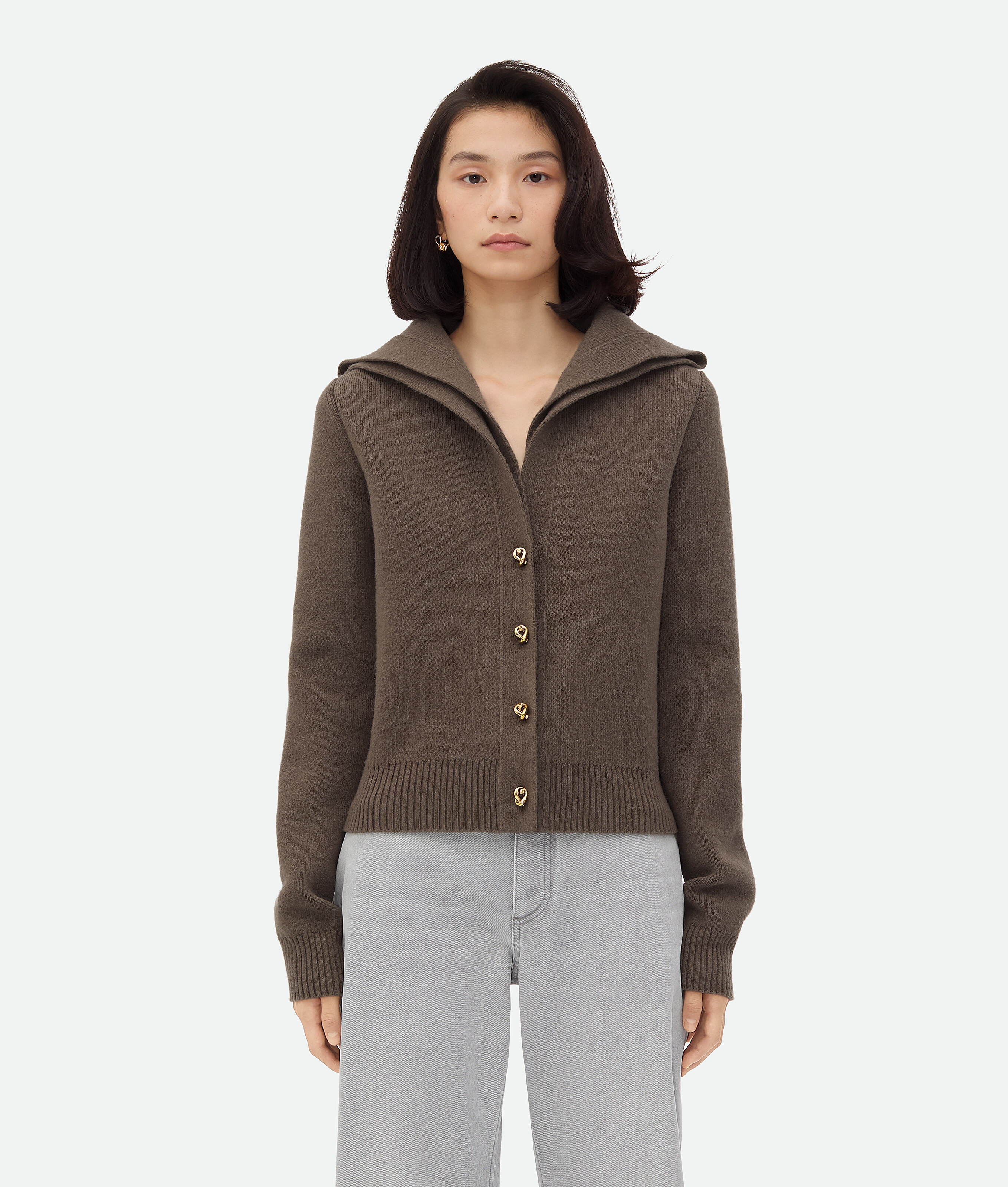 Shop Bottega Veneta Kompakter Wollcardigan In Chestnut Melange