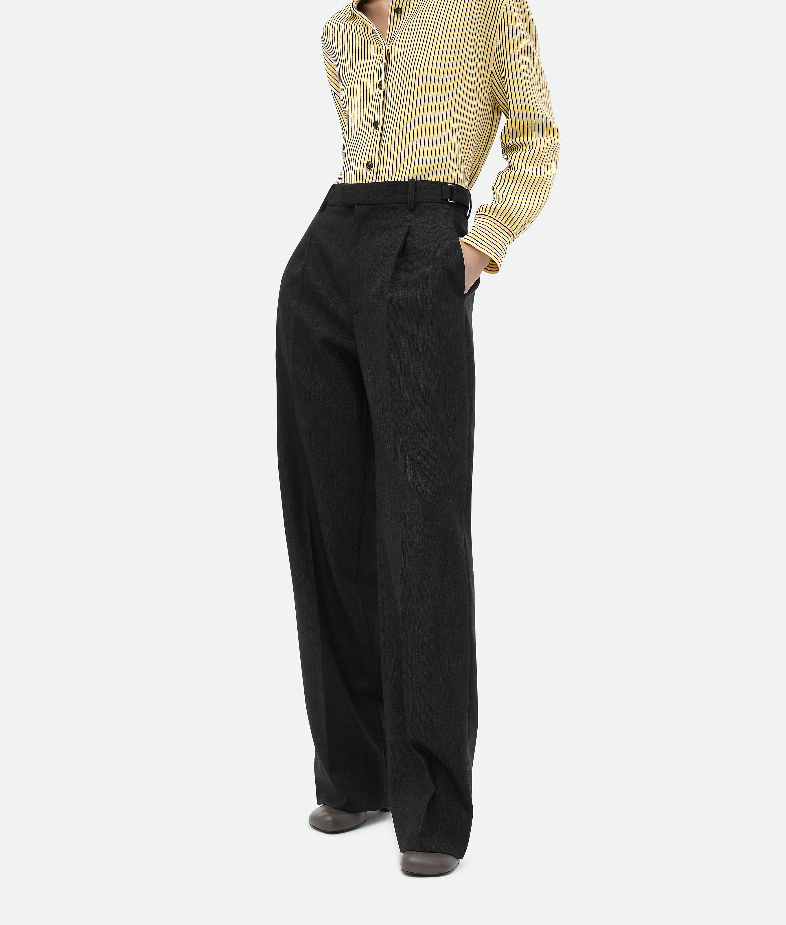 Bottega Veneta Striped Wool Trousers In Black/dark Blue
