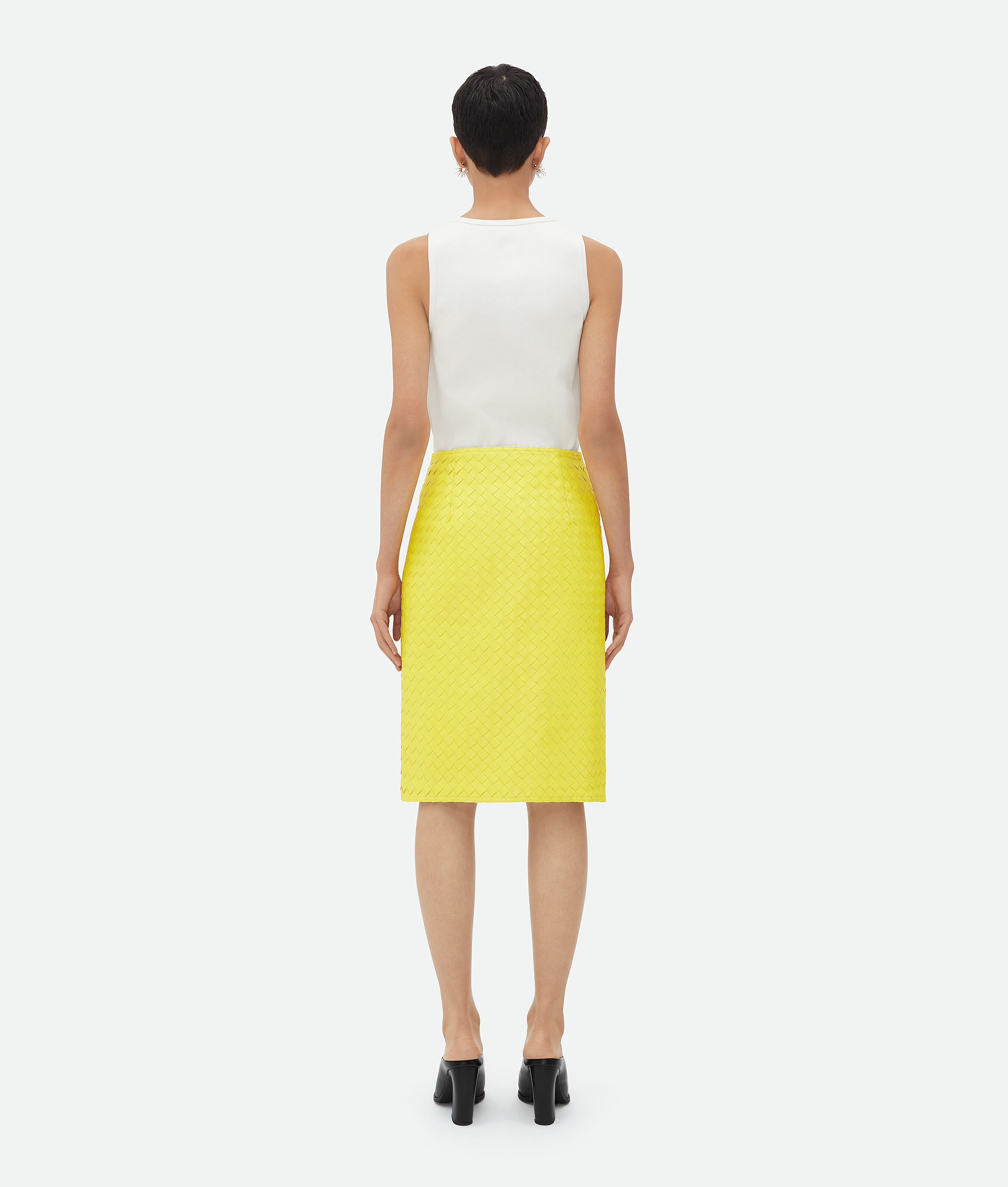 Shop Bottega Veneta Intrecciato Leather Skirt In Yellow