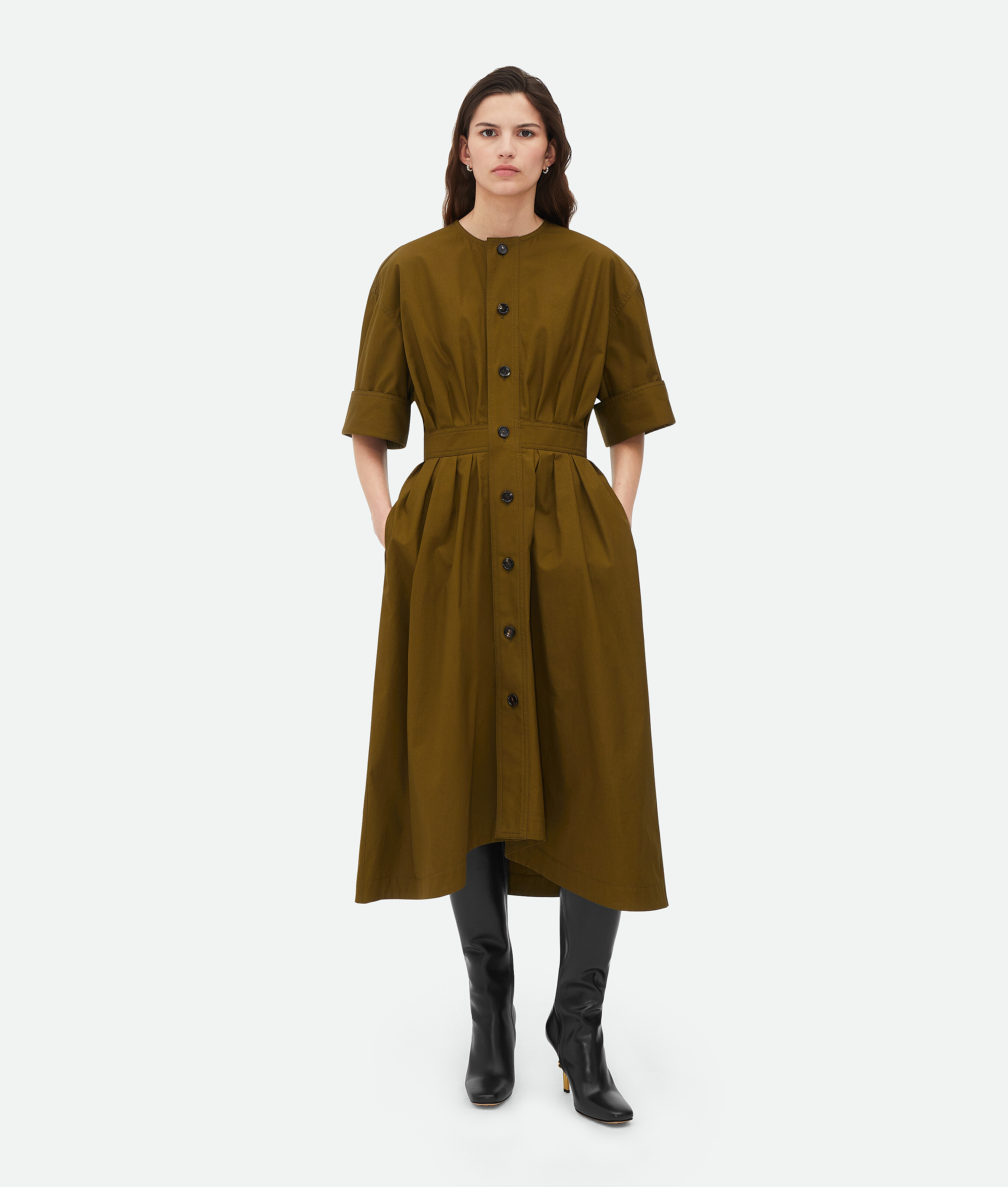 Shop Bottega Veneta Cotton Canvas Dress In Olive Oil