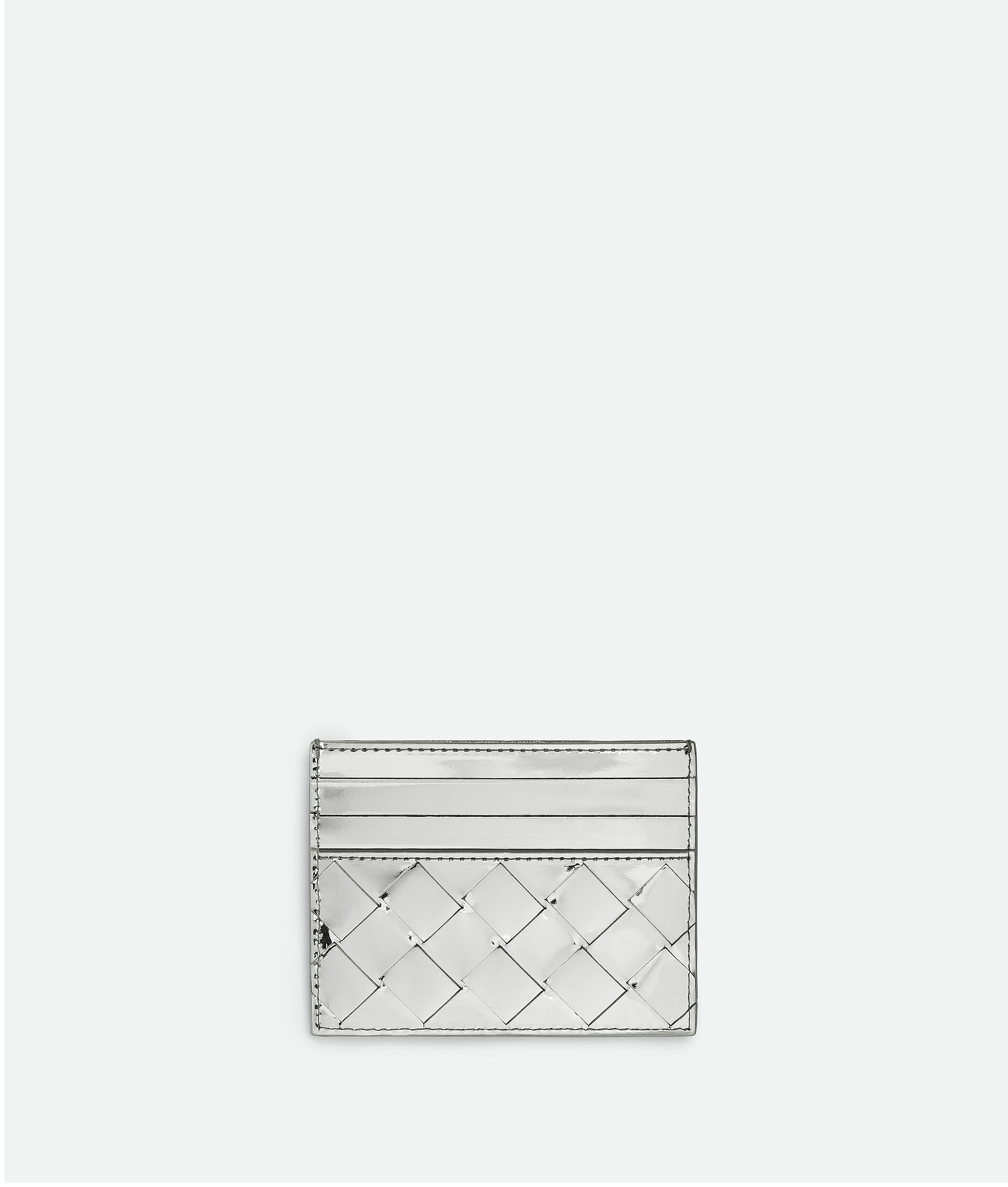 Shop Bottega Veneta Intrecciato Credit Card Case In Silver