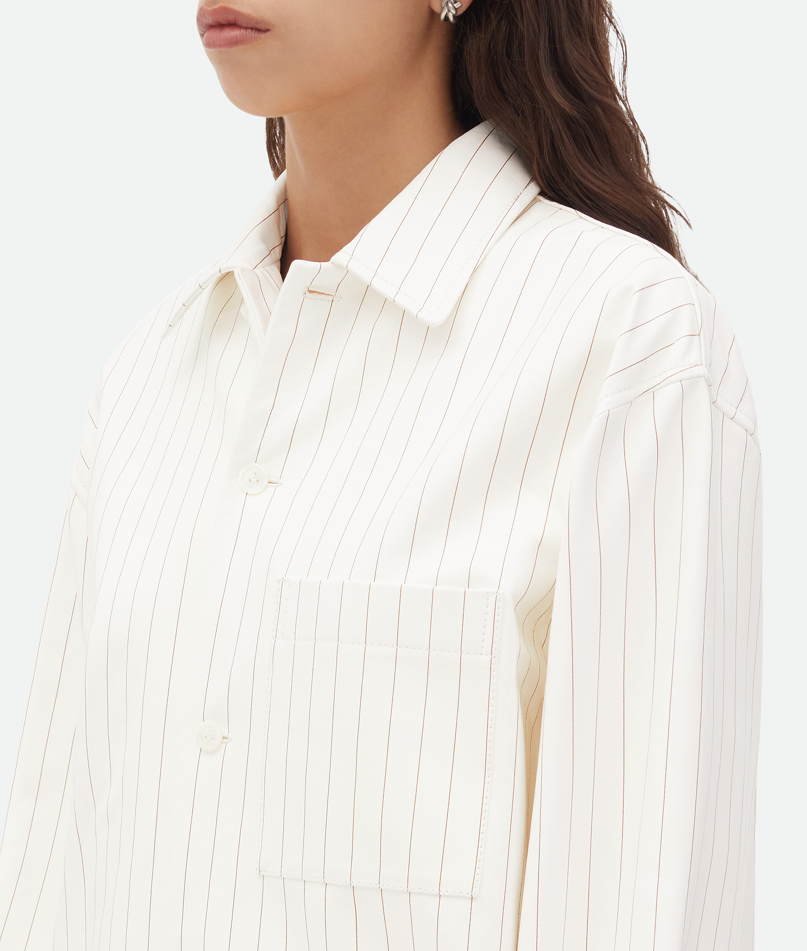 Shop Bottega Veneta Printed Leather Pinstripe Shirt In White