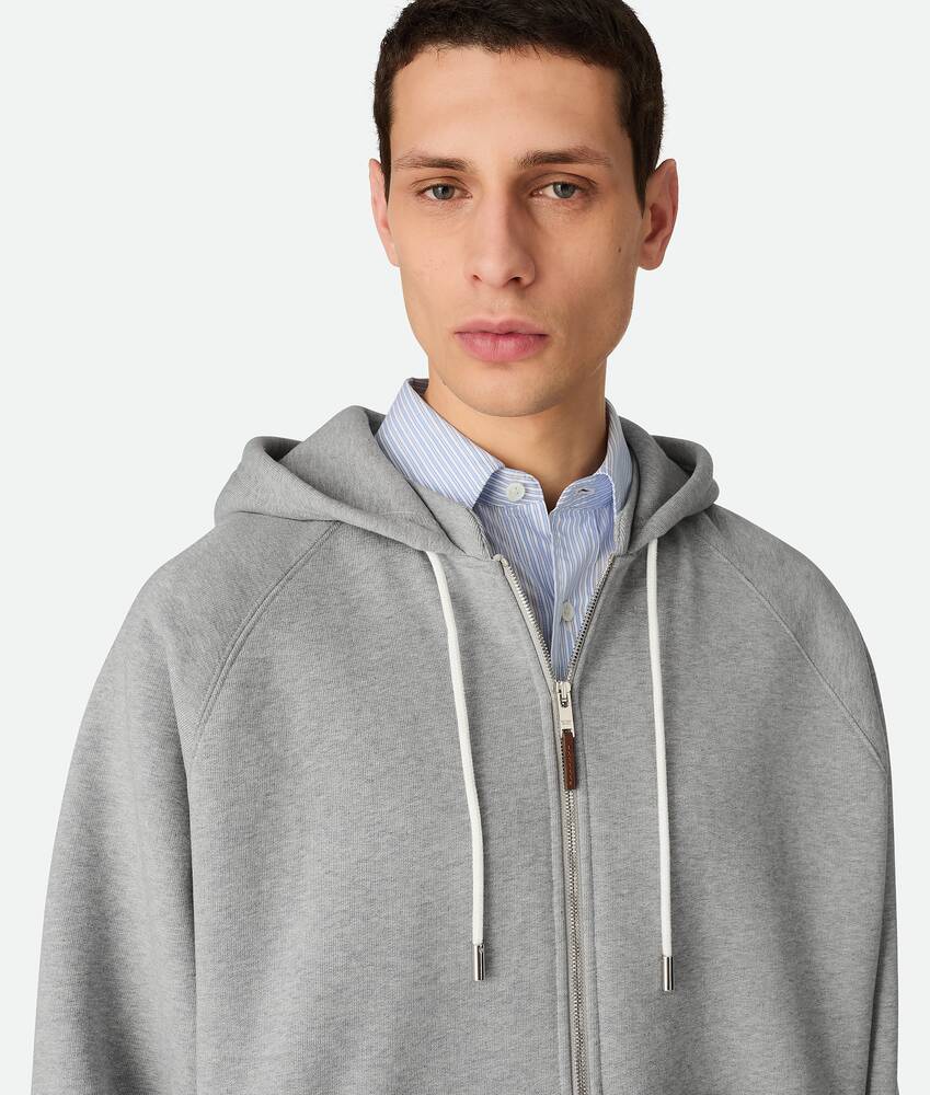 Sweat à capuche zippé en molleton de coton pour Homme en Pale grey