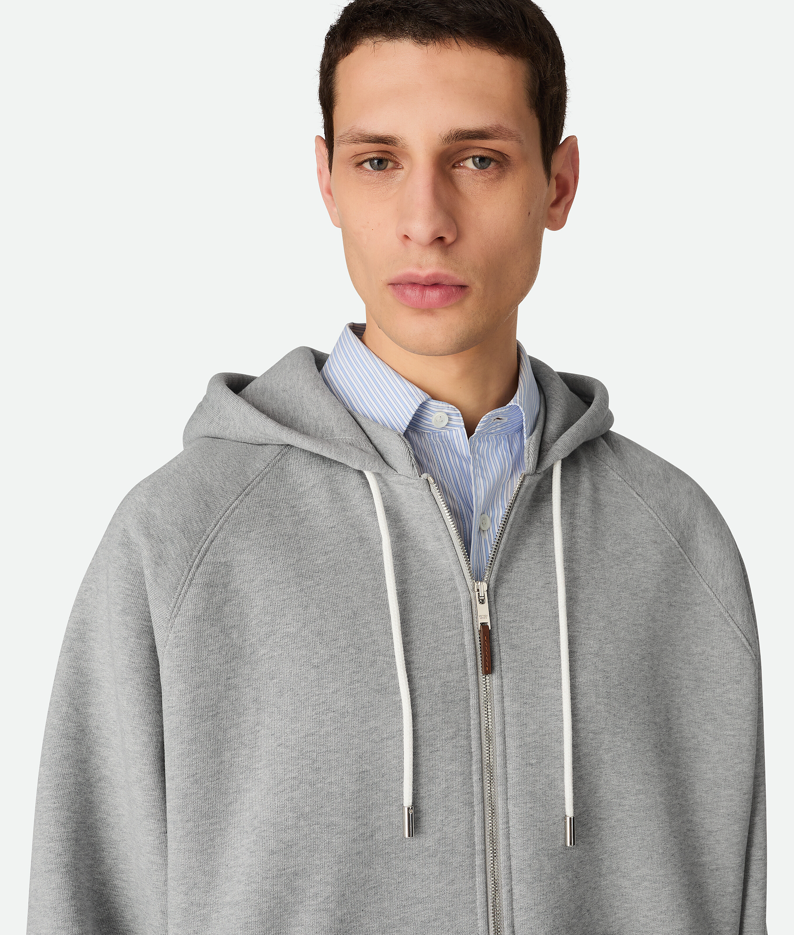Bottega Veneta Cotton Fleece Zip Hoodie In Gray