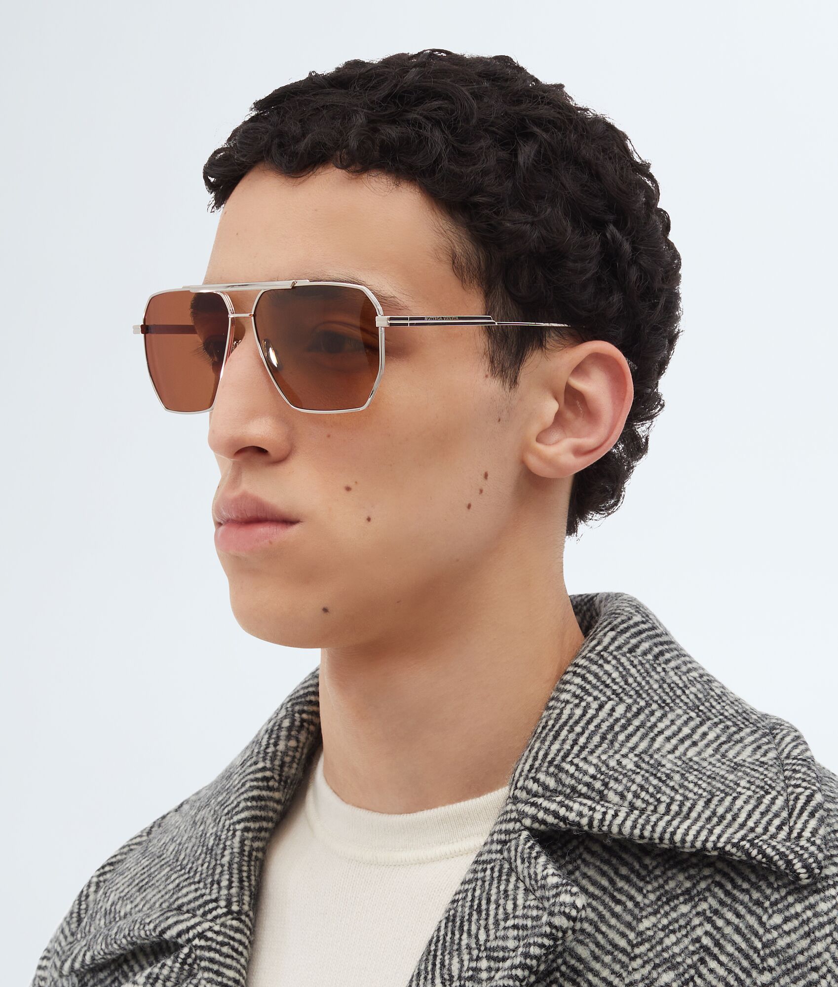 Men's Classic Aviator Sunglasses in Silver / Brown | Bottega Veneta US